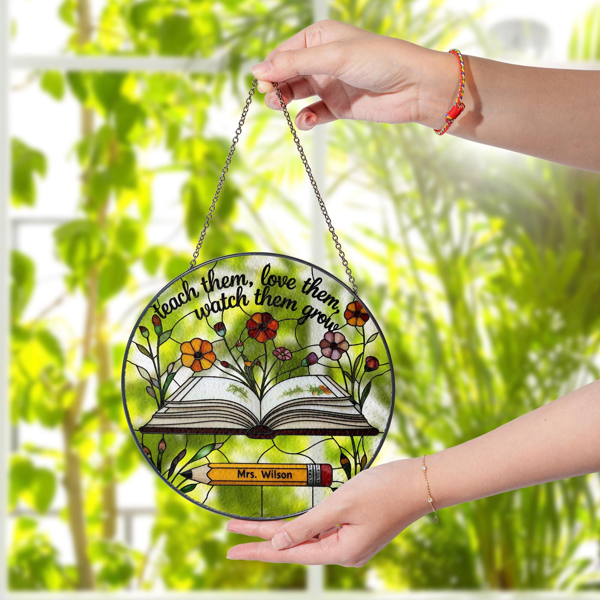 Custom Teacher Suncatcher Gift | Personalized Glass Suncatcher for End of Year, Teacher Appreciation, Classroom Decor, Gift for Teacher
