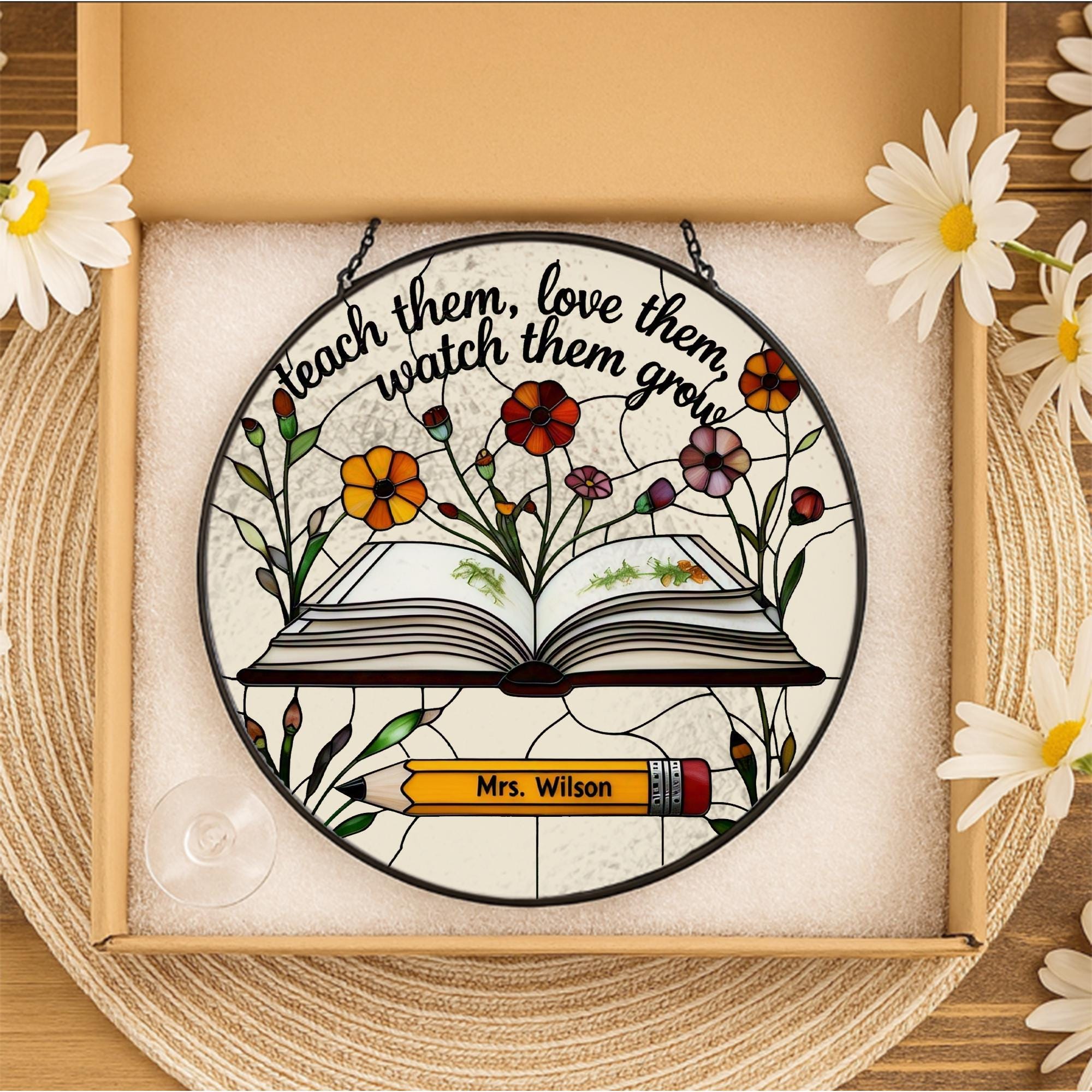 Custom Teacher Suncatcher Gift | Personalized Glass Suncatcher for End of Year, Teacher Appreciation, Classroom Decor, Gift for Teacher