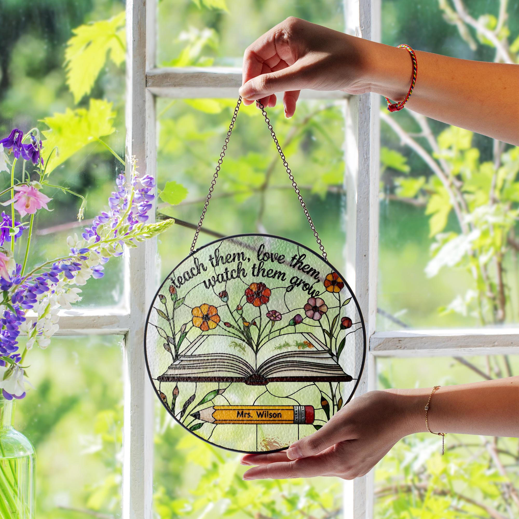 Custom Teacher Suncatcher Gift | Personalized Glass Suncatcher for End of Year, Teacher Appreciation, Classroom Decor, Gift for Teacher