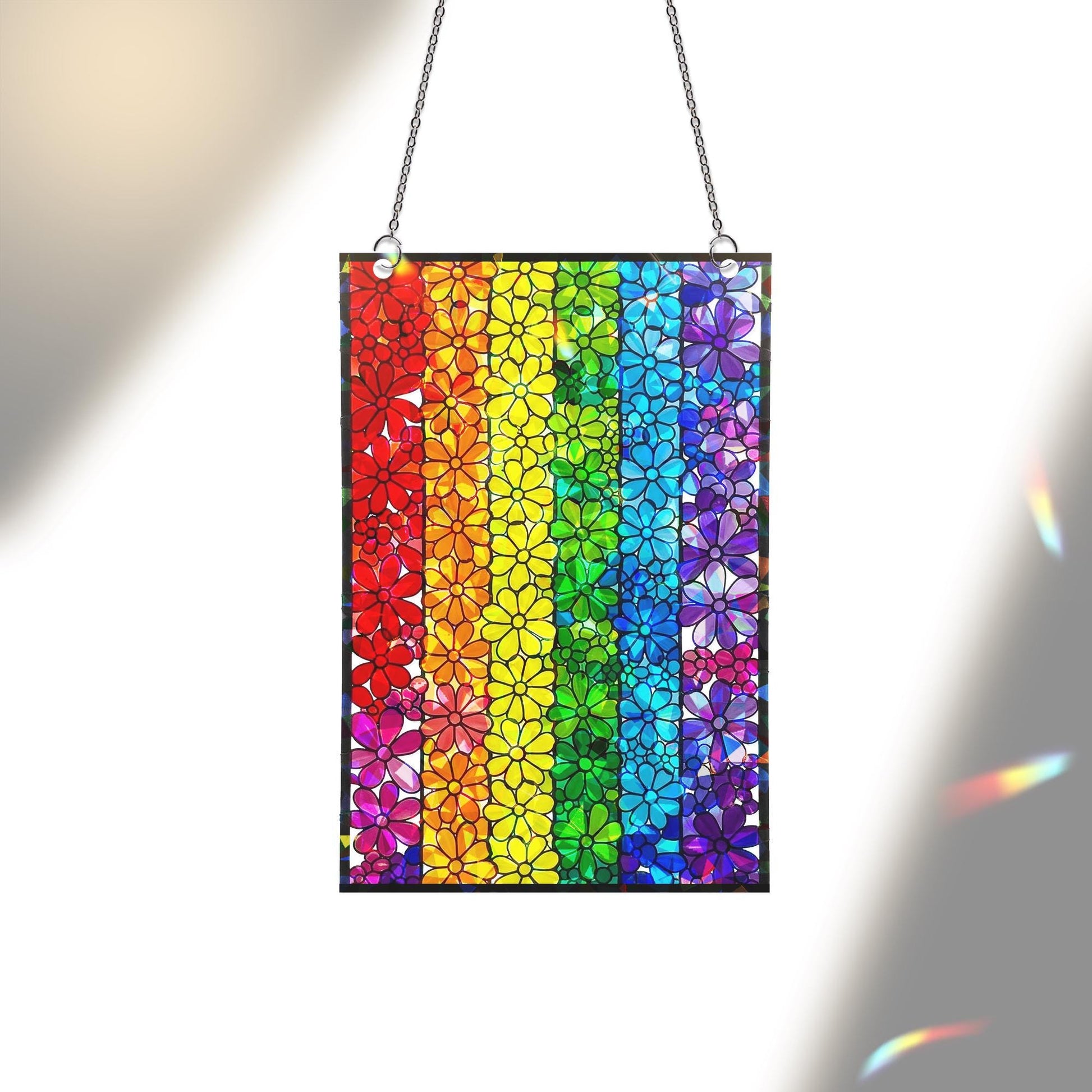 Floral LGBT Rainbow Flag Acrylic Holographic Suncatcher | Pride Window Decor | Colorful Flower Gift for LGBTQ+ Community