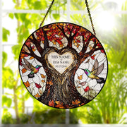 Personalized Tree of Life Glass Suncatcher Window Hanging, Custom Names Date Carved Look, Hummingbird Art, Couple Gift, Anniversary Wedding