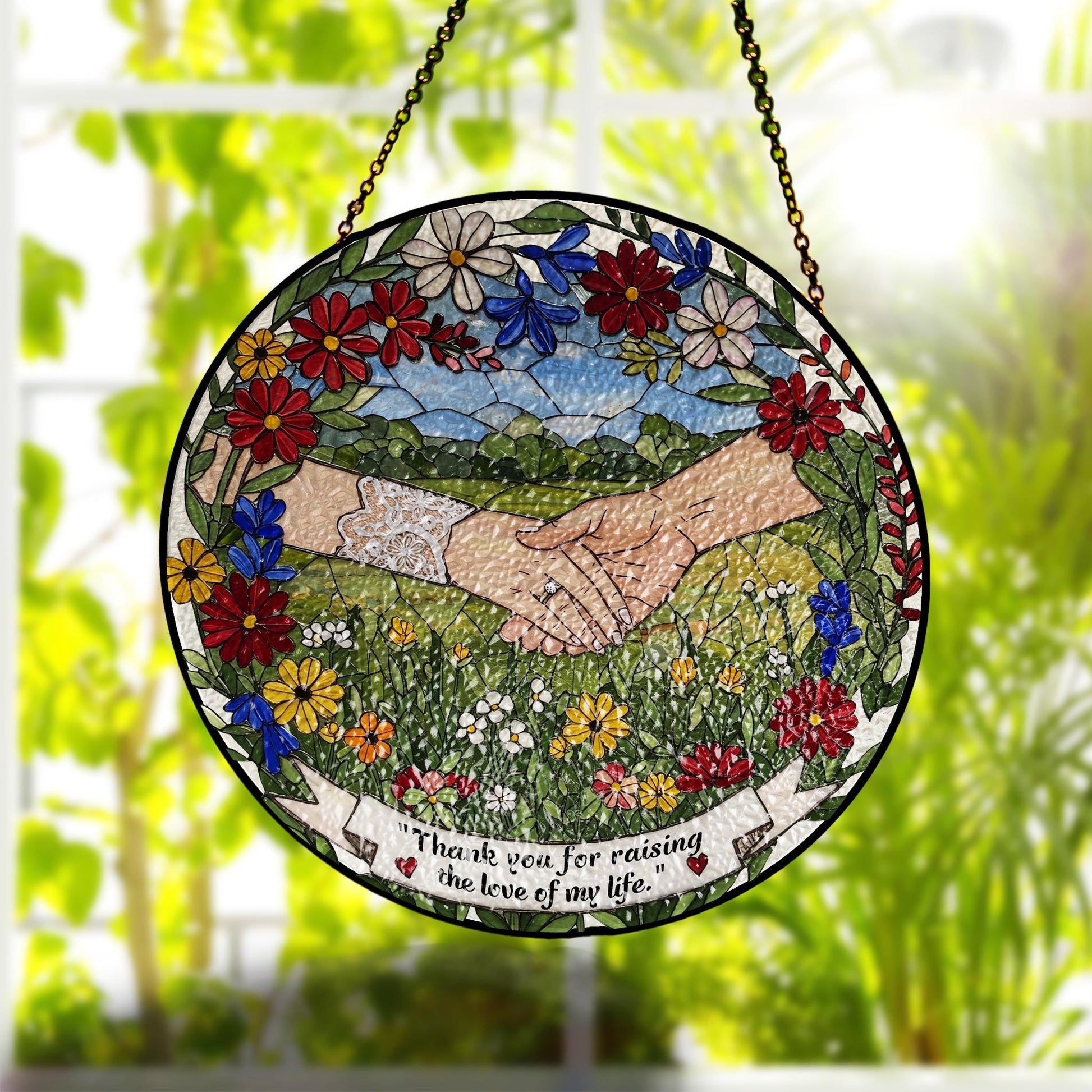 Mother-in-Law Glass Suncatcher, Thank You Gift for Mom, Mother of Groom Gift, Mother’s Day Gift,Floral Suncatcher for Mom,Mother-in-Law Gift