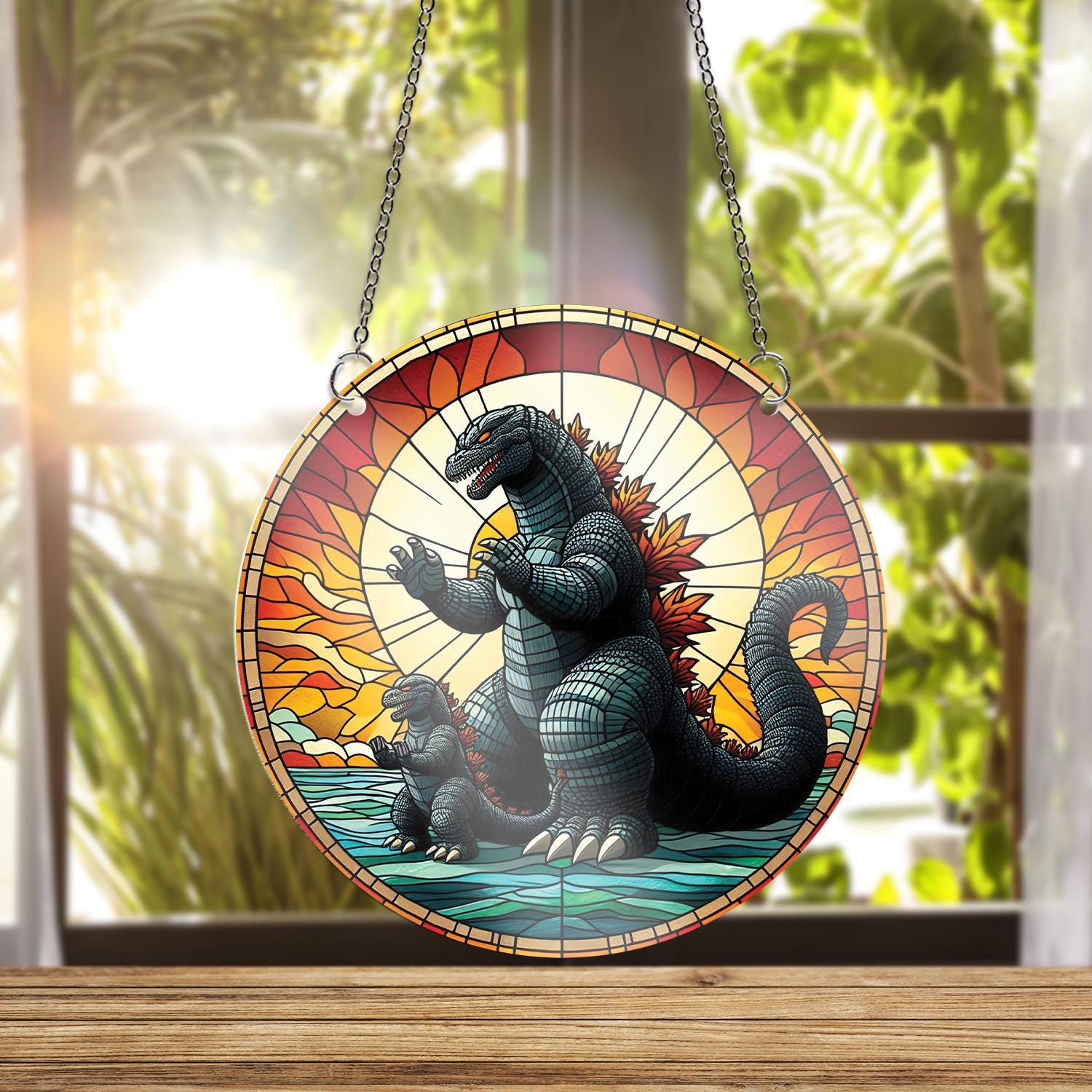 Father’s Day Giant Monster Dad Suncatcher - Acrylic Window Hanging Gift from Child - Cool Dino Monster Father Decor