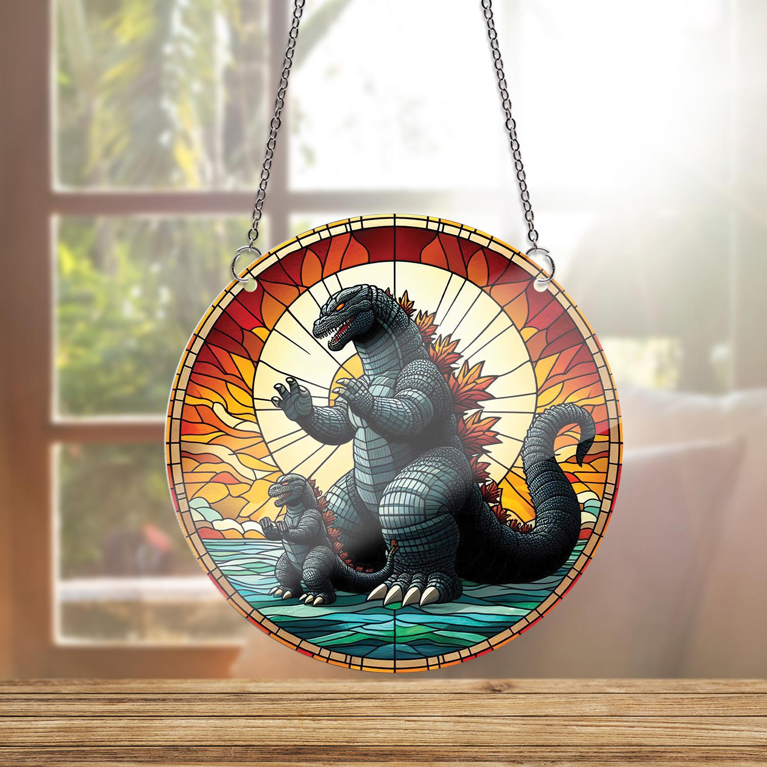 Father’s Day Giant Monster Dad Suncatcher - Acrylic Window Hanging Gift from Child - Cool Dino Monster Father Decor