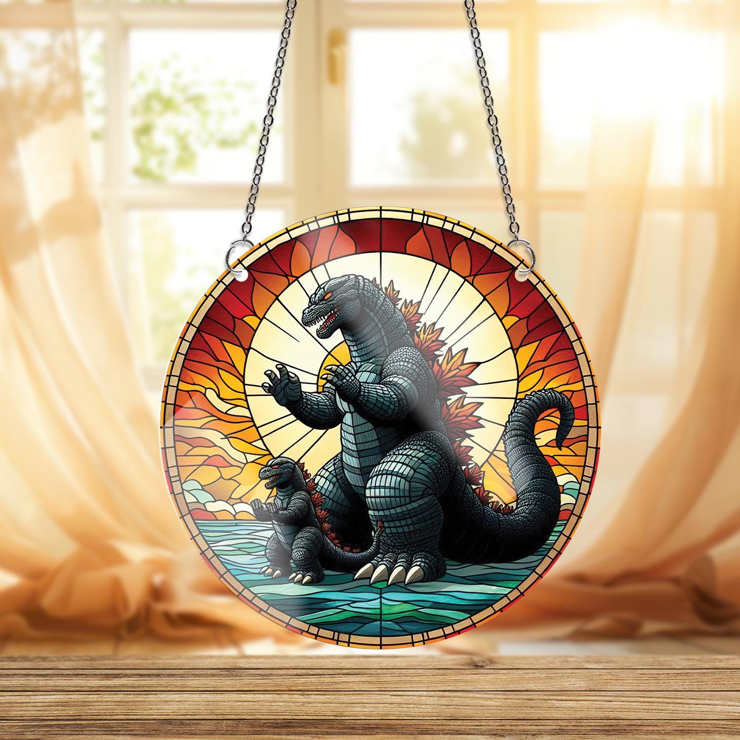Father’s Day Giant Monster Dad Suncatcher - Acrylic Window Hanging Gift from Child - Cool Dino Monster Father Decor