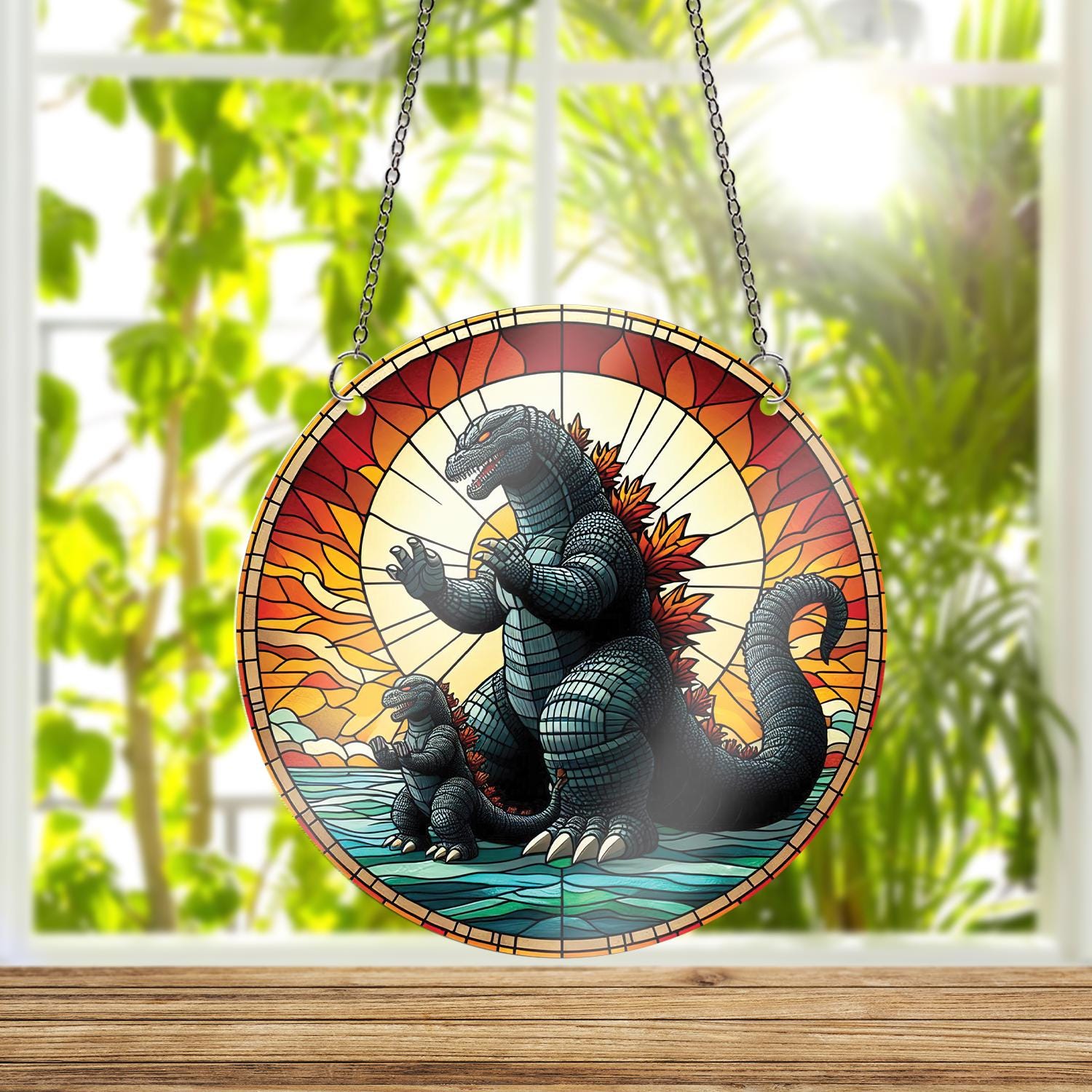 Father’s Day Giant Monster Dad Suncatcher - Acrylic Window Hanging Gift from Child - Cool Dino Monster Father Decor