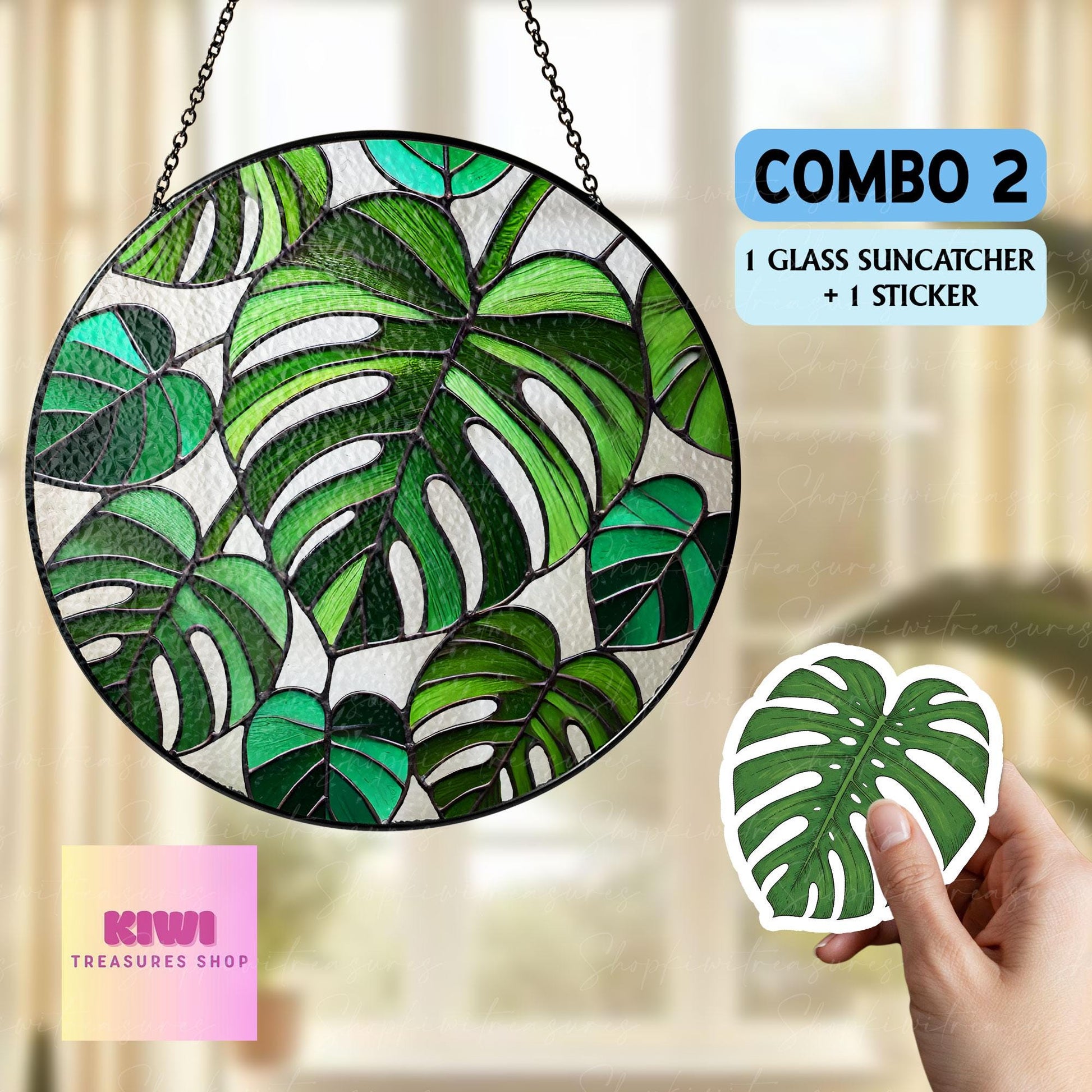 Mother's day gift set 2025- Monstera Plant GLASS Decor, Monstera Plant Lover Decor, Plant Lady Decor, Plant Mom Decor,Plant Suncatcher