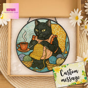 Mother's day special gift set 2025 - Knitting Cat Glass hanging- Mother’s Day Gift for Knitting Mom - Yarn Lover Window Hanging Decor