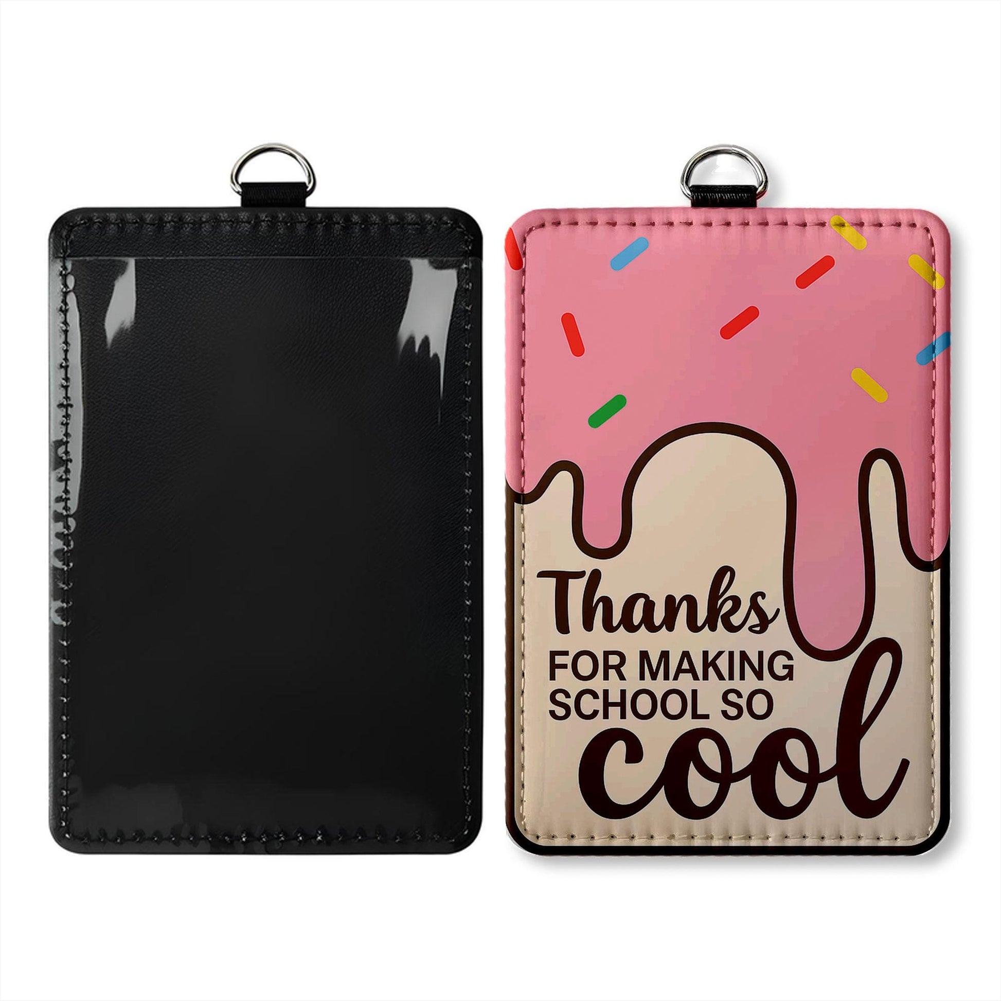 Personalized Teacher Badge Reel & Leather Holder Set, Custom Pencil Name Badge, Cute Ice Cream ID Holder, Teacher Appreciation Gift