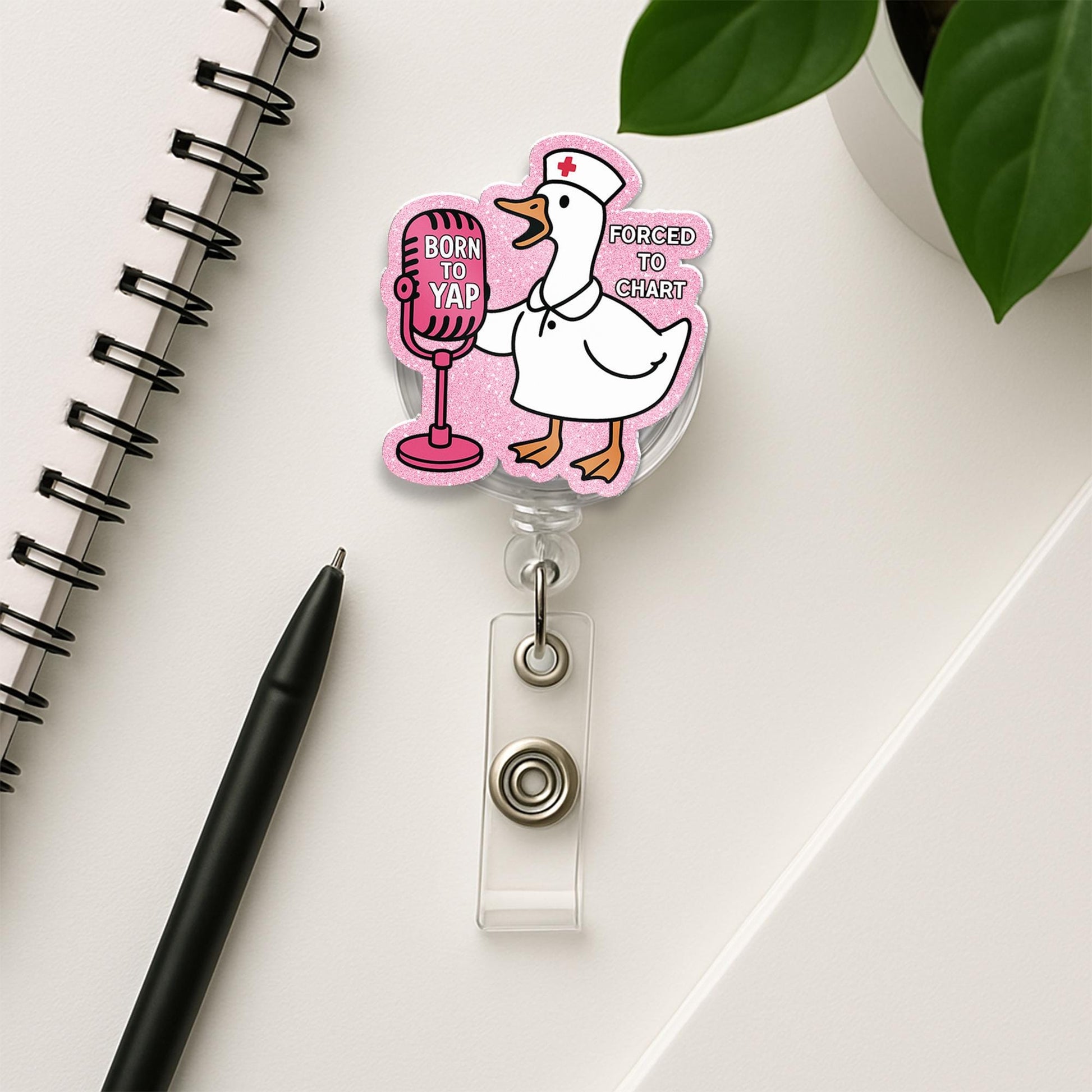 Funny Nurse Duck Badge Reel, Born to Yap Forced to Chart, Retractable ID Holder, Humorous Healthcare Worker Gift for RN, LPN