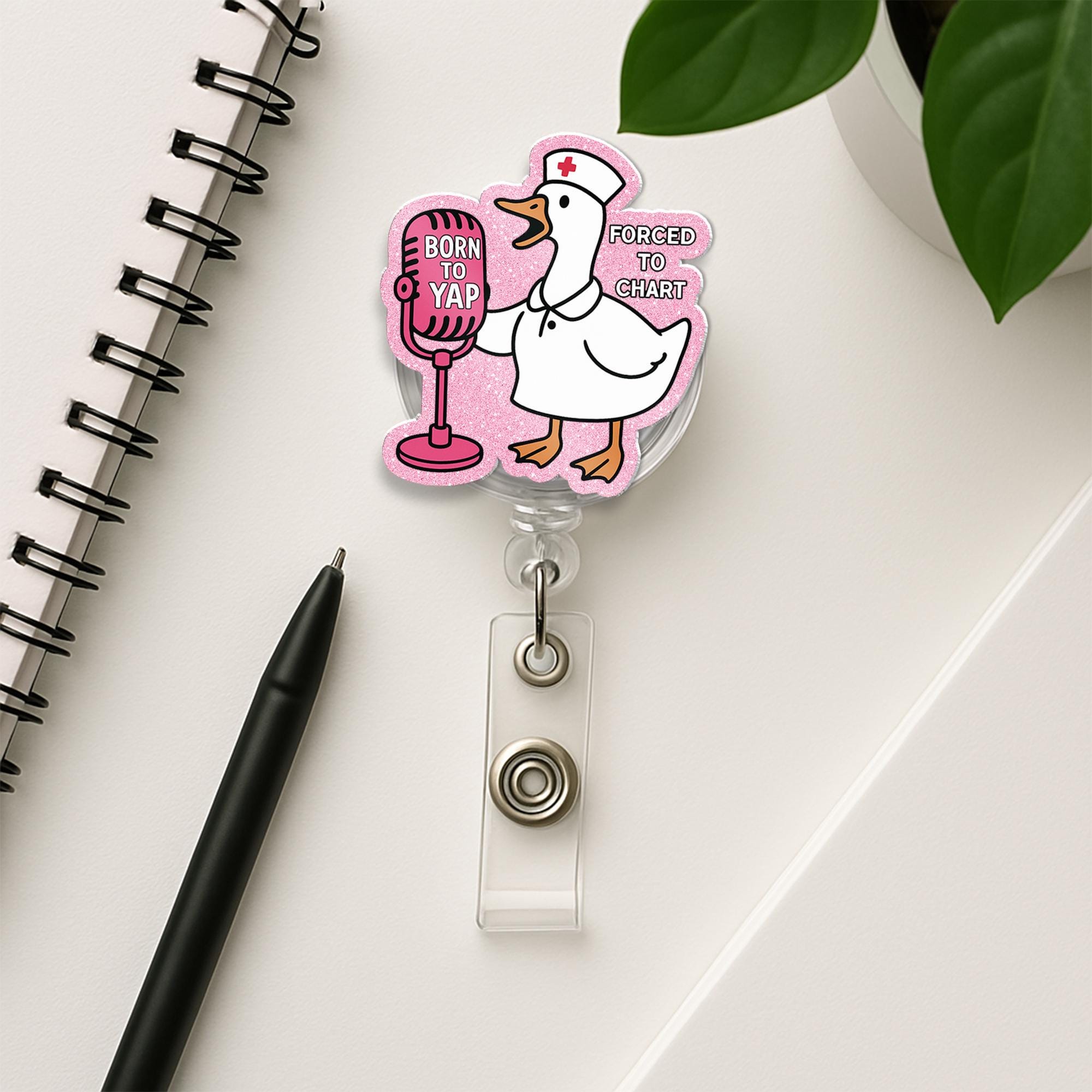 Funny Nurse Duck Badge Reel, Born to Yap Forced to Chart, Retractable ID Holder, Humorous Healthcare Worker Gift for RN, LPN