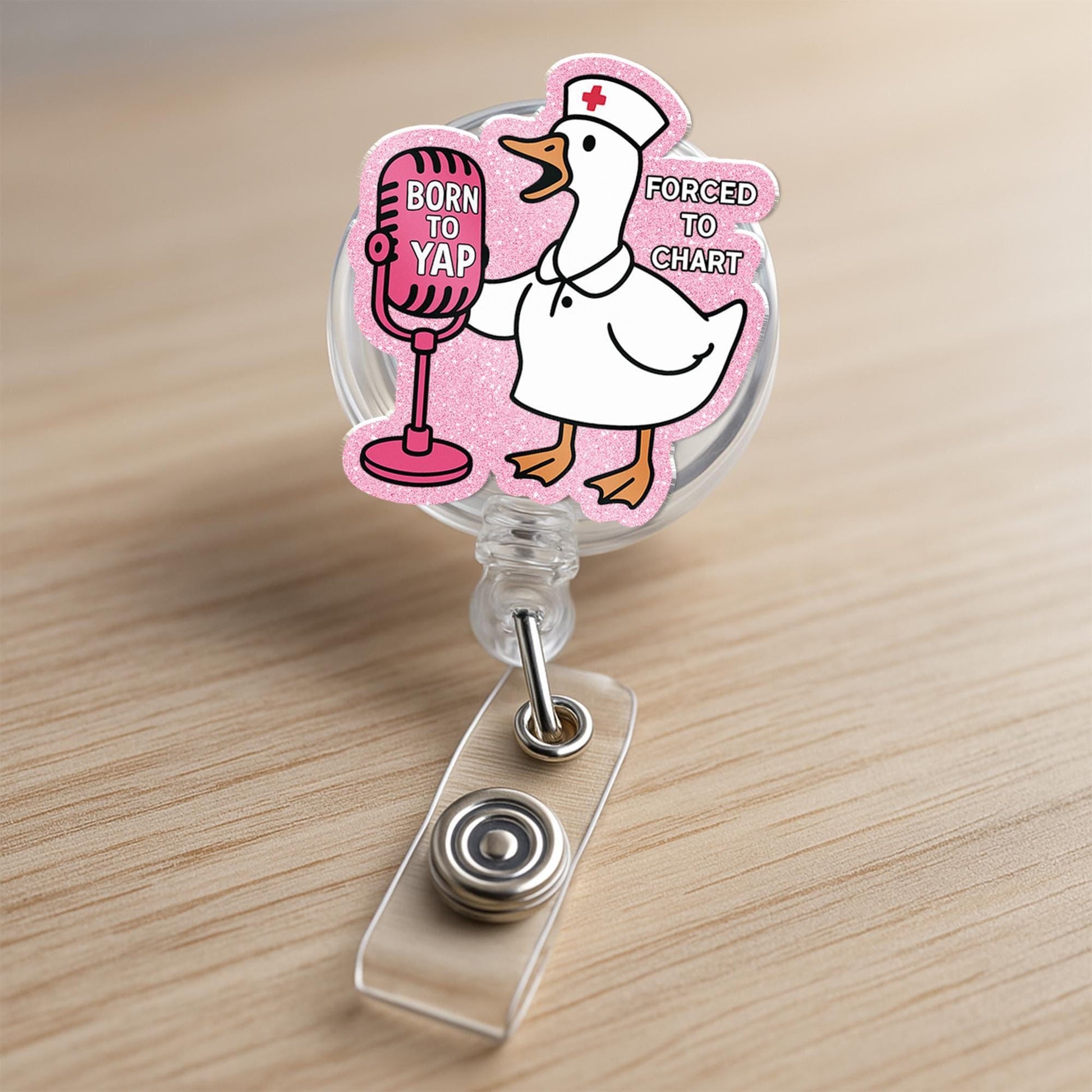 Funny Nurse Duck Badge Reel, Born to Yap Forced to Chart, Retractable ID Holder, Humorous Healthcare Worker Gift for RN, LPN