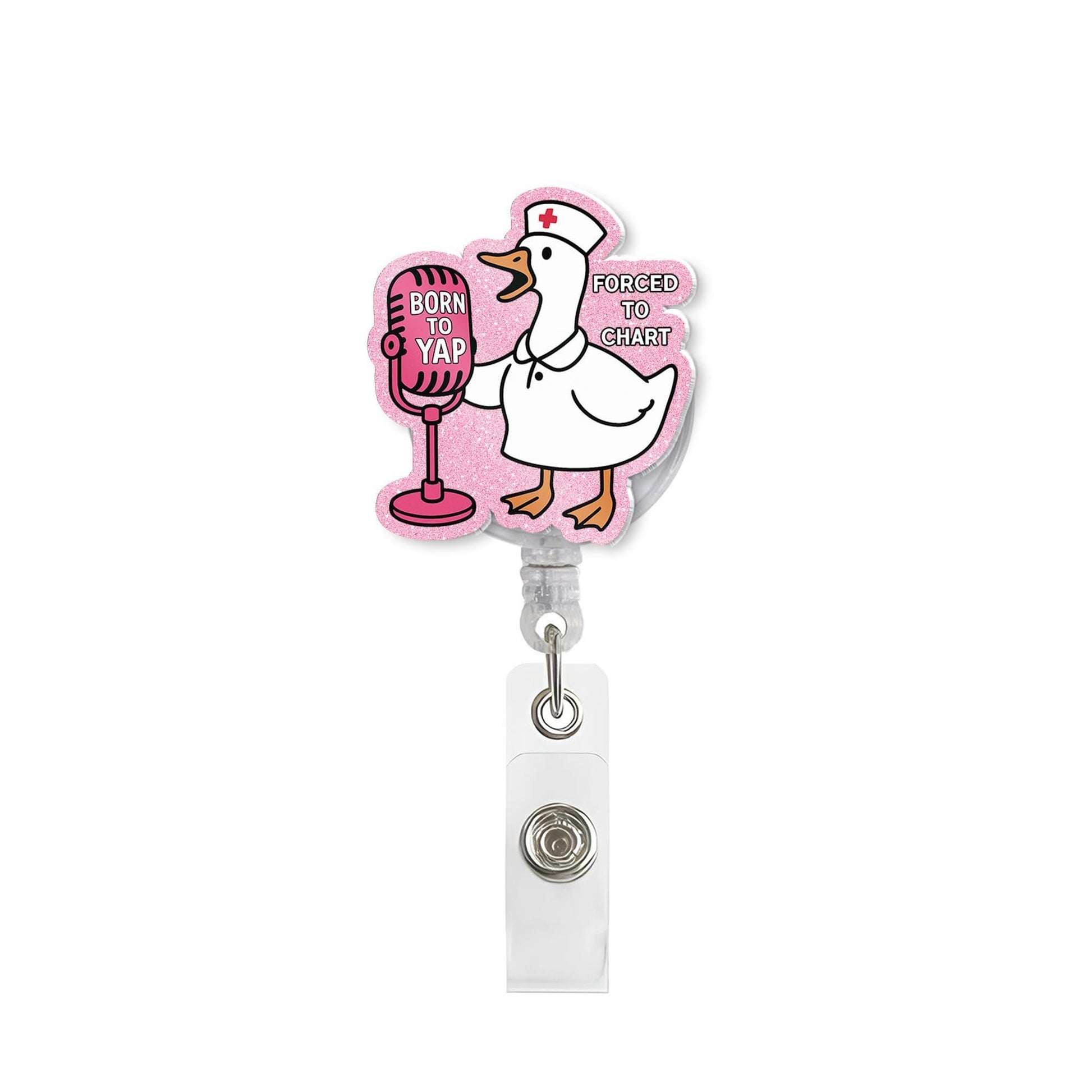Funny Nurse Duck Badge Reel, Born to Yap Forced to Chart, Retractable ID Holder, Humorous Healthcare Worker Gift for RN, LPN