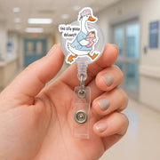 Silly Goose Delivers Badge Reel, Funny L&D Nurse Gift, Retractable ID Holder for NICU, Postpartum, Peds, Midwife, Cute RN Accessory