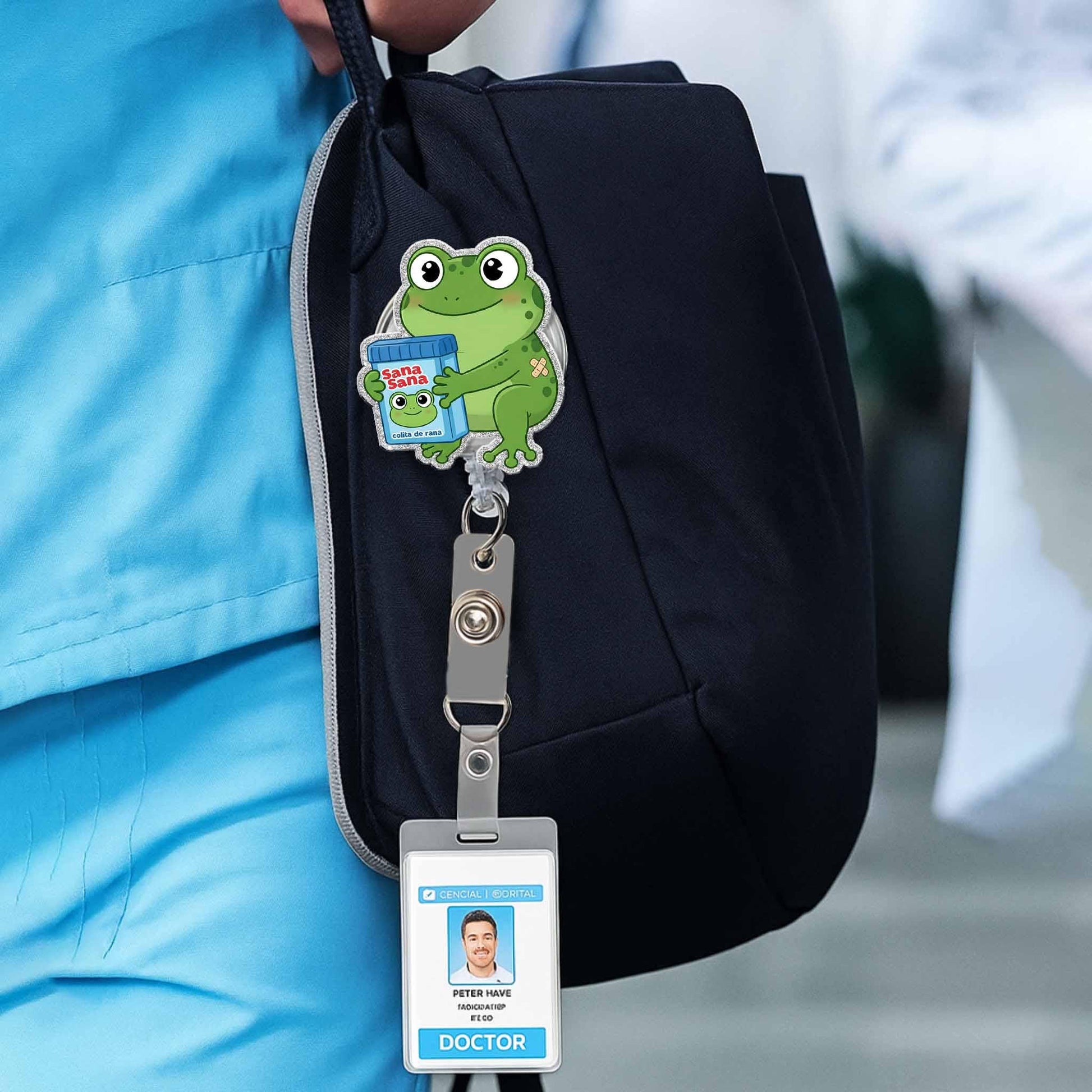 Sana Sana Colita De Rana Frog Nurse Badge Reel, Cute Frog ID Holder, Retractable Badge, Funny Nurse Gift, Kawaii Badge Clip