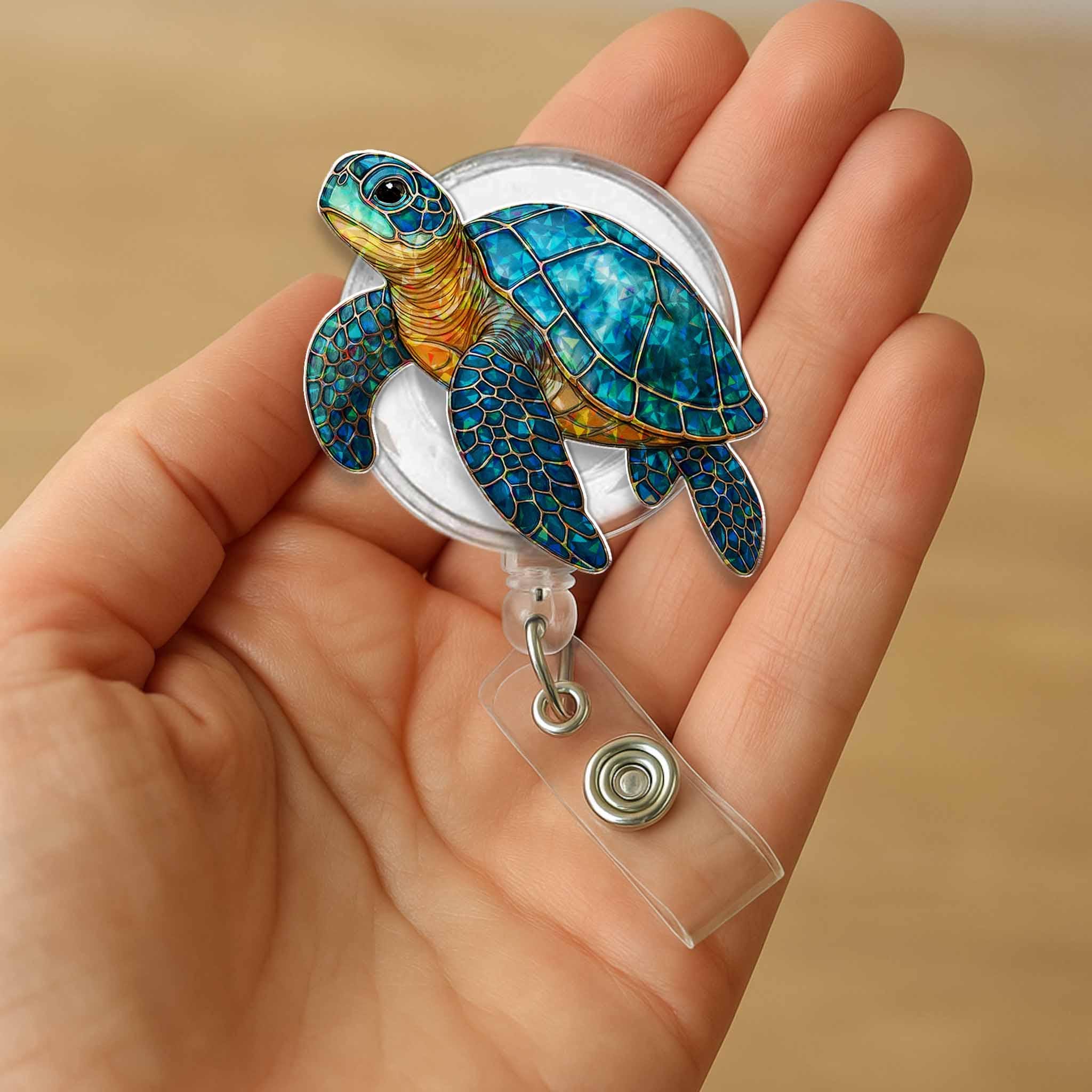 Sea Turtle Hologram Badge Reel, Ocean Animal ID Holder, Cute Nurse Badge Clip, Marine Life Accessory, Vet Tech Gift, Beach Style Workwear