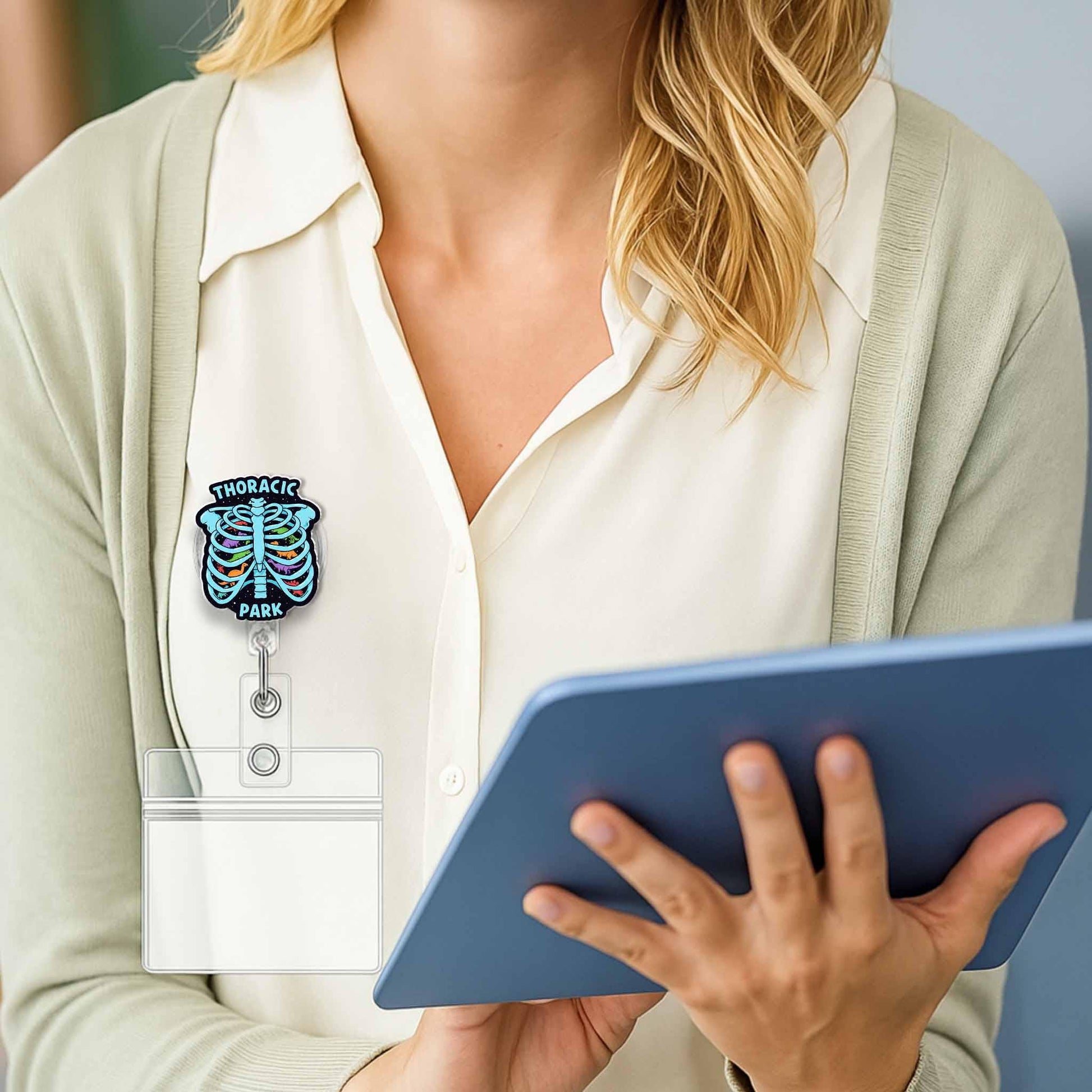 Thoracic Park Badge Reel, Funny Skeleton ID Holder, Dinosaur Nurse Gift, Rib Cage Badge, Medical Humor Clip, Healthcare Accessory