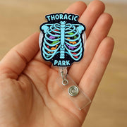 Thoracic Park Badge Reel, Funny Skeleton ID Holder, Dinosaur Nurse Gift, Rib Cage Badge, Medical Humor Clip, Healthcare Accessory