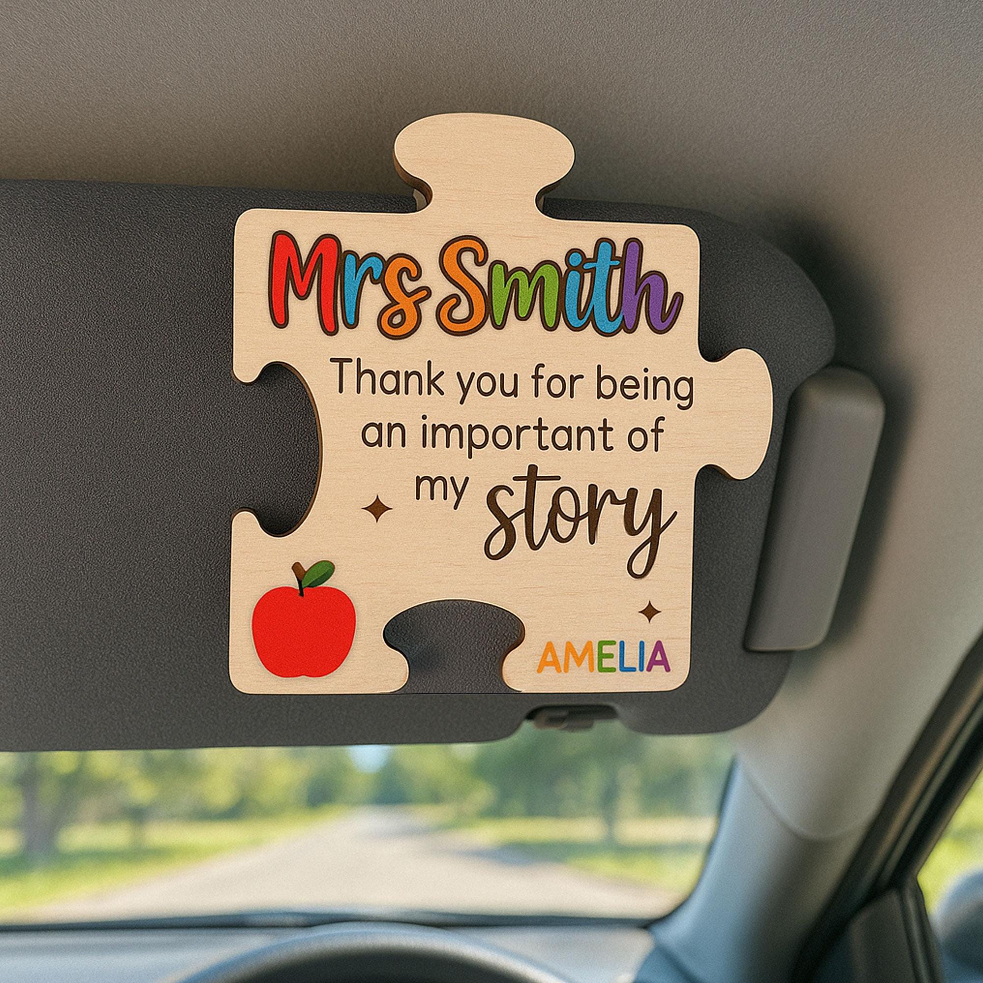 Personalized Teacher Appreciation Gift, Custom Name Acrylic Car Visor Clip, Puzzle Piece Thank You Teacher Decor, Important Part of My Story