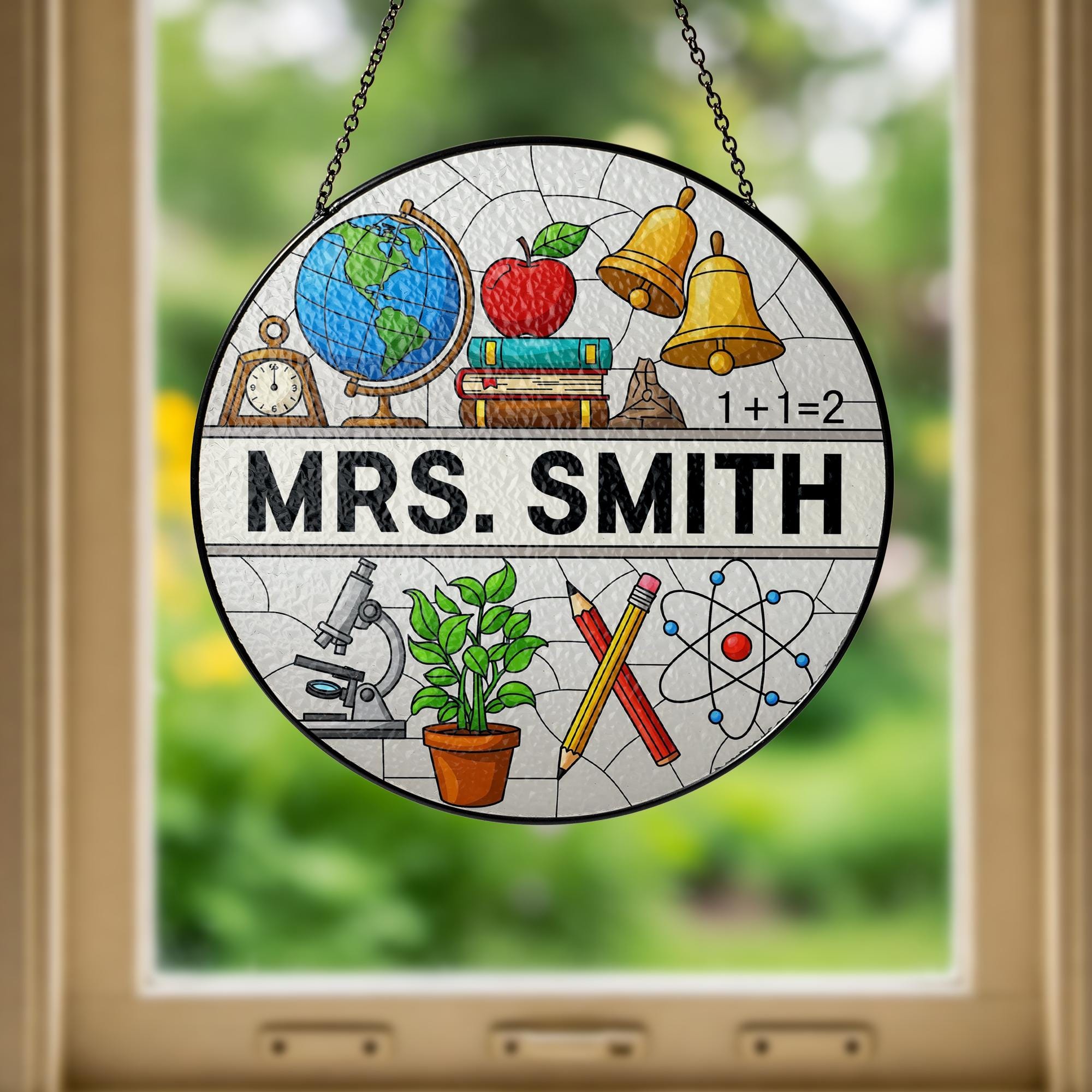 Teacher Glass Suncatcher, Window Hanging Gift with Books & Apple, Classroom Decor, Appreciation Gift for Educators, Teacher Appreciation