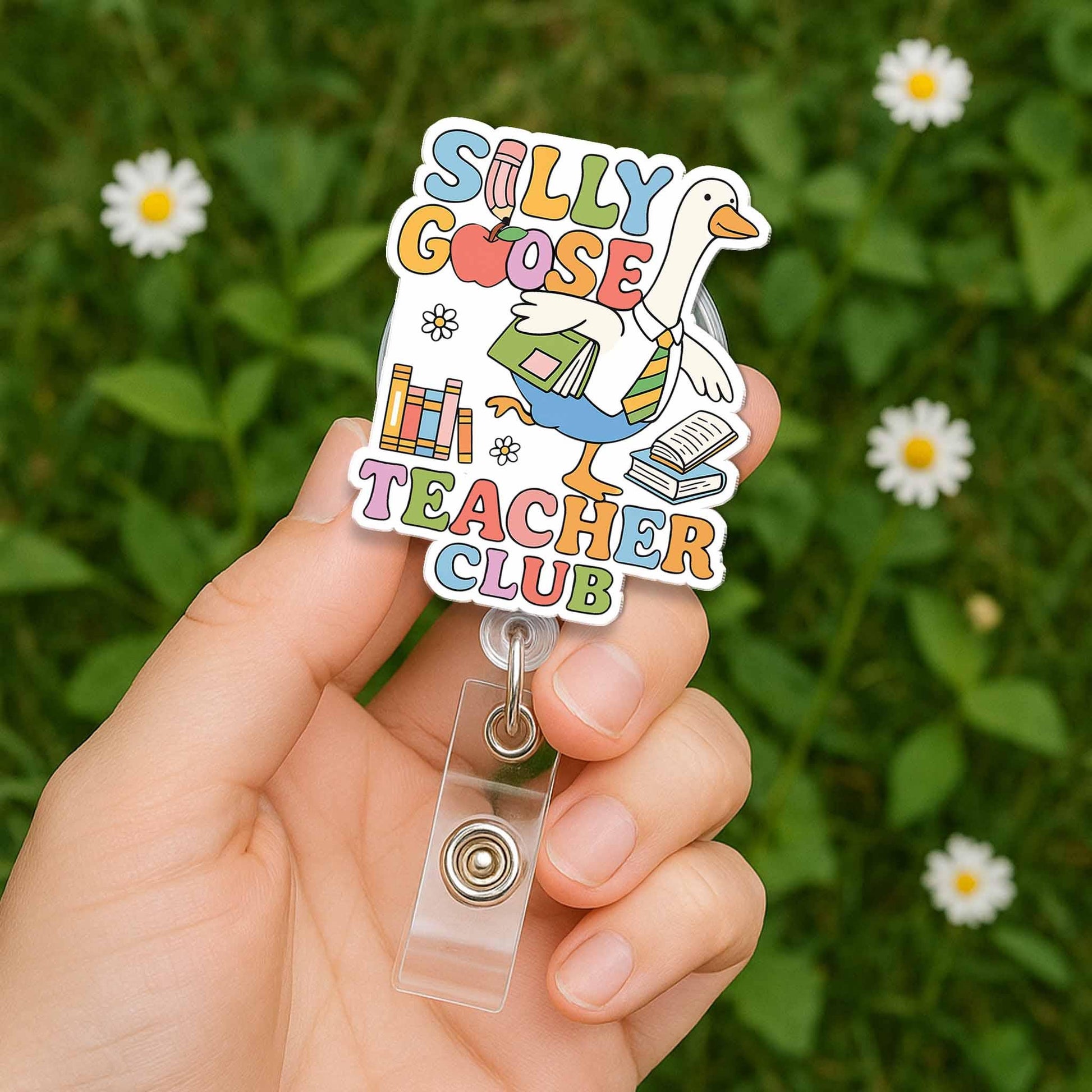Silly Goose Teacher Club Badge Reel, Funny Teacher ID Clip, Cute Goose Badge Holder, Back to School Gift, Educator Badge Accessory