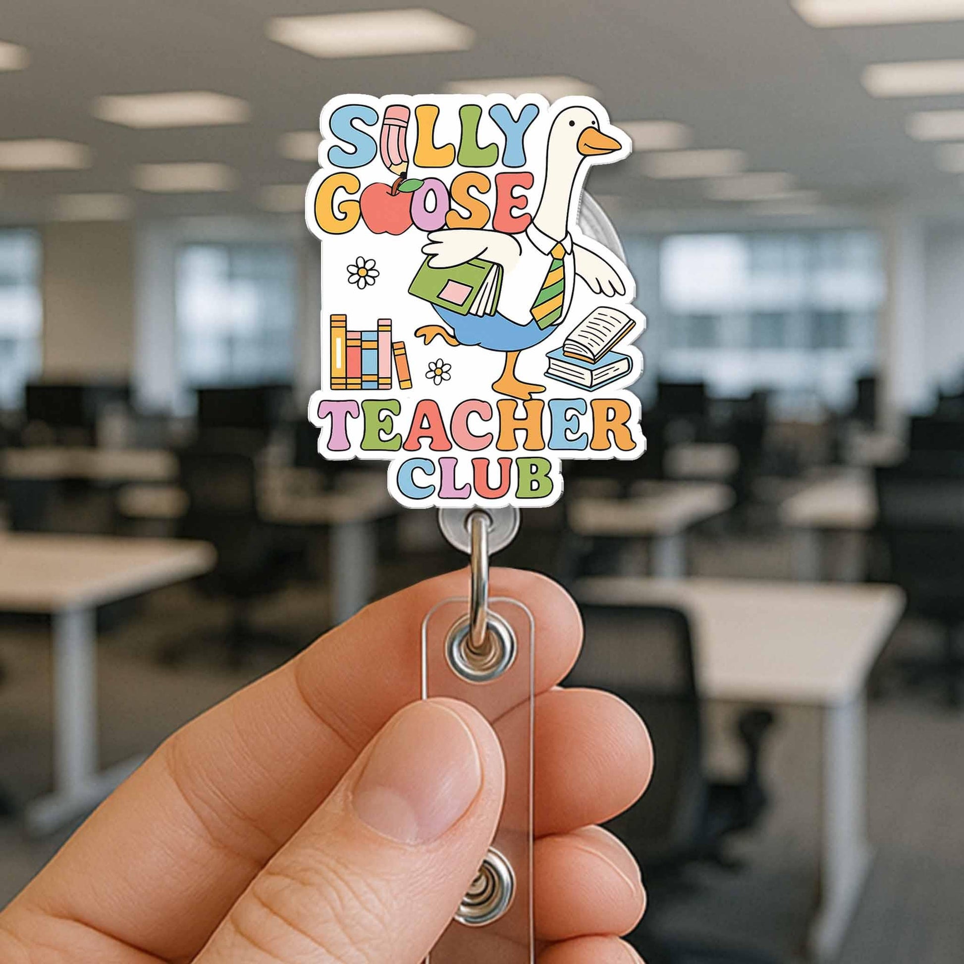 Silly Goose Teacher Club Badge Reel, Funny Teacher ID Clip, Cute Goose Badge Holder, Back to School Gift, Educator Badge Accessory