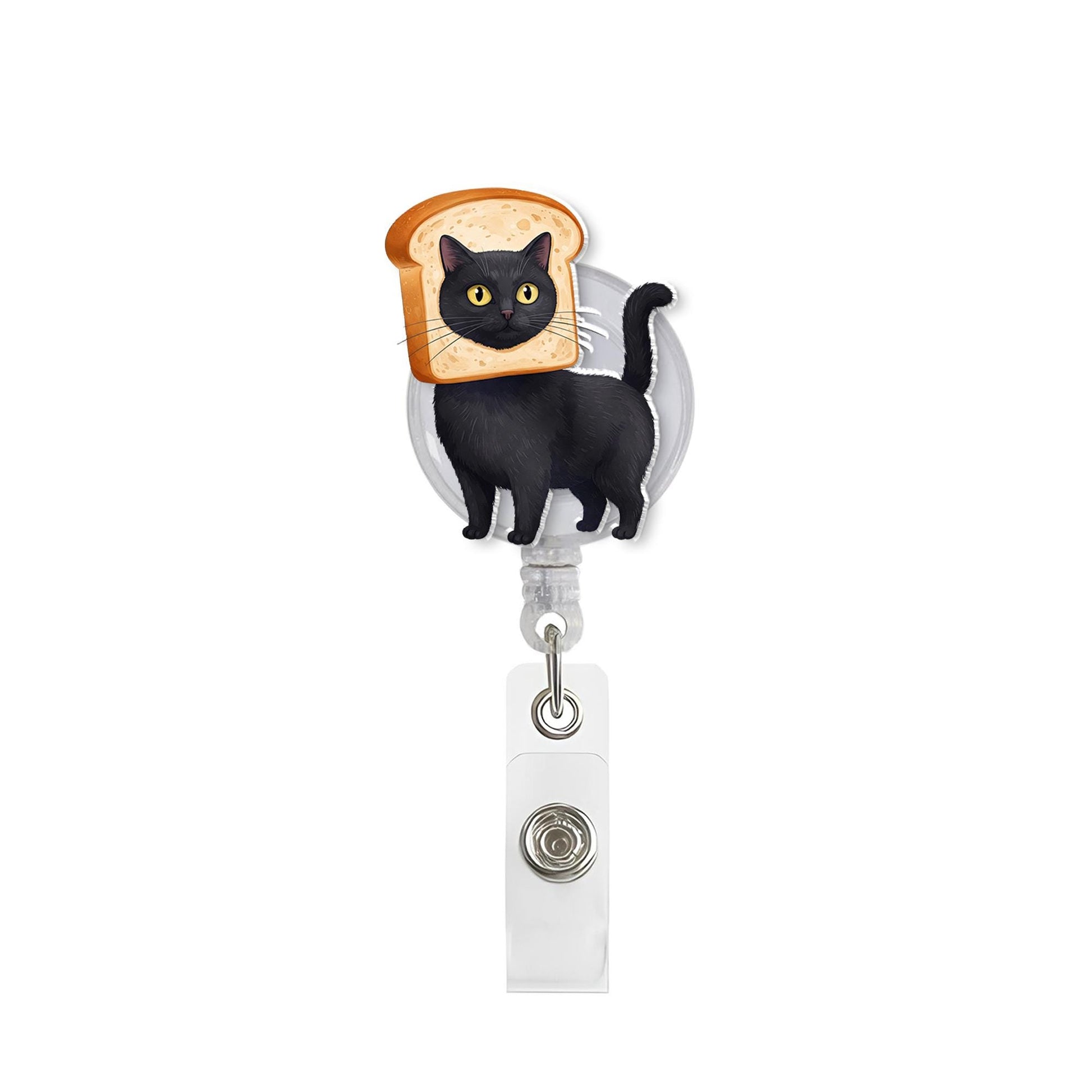 Black Cat Toast Badge Reel, Cute ID Holder, Funny Cat Lanyard Accessory, Nurse Gift, Office Badge Clip for Cat Lovers, Nurse Badge Reel