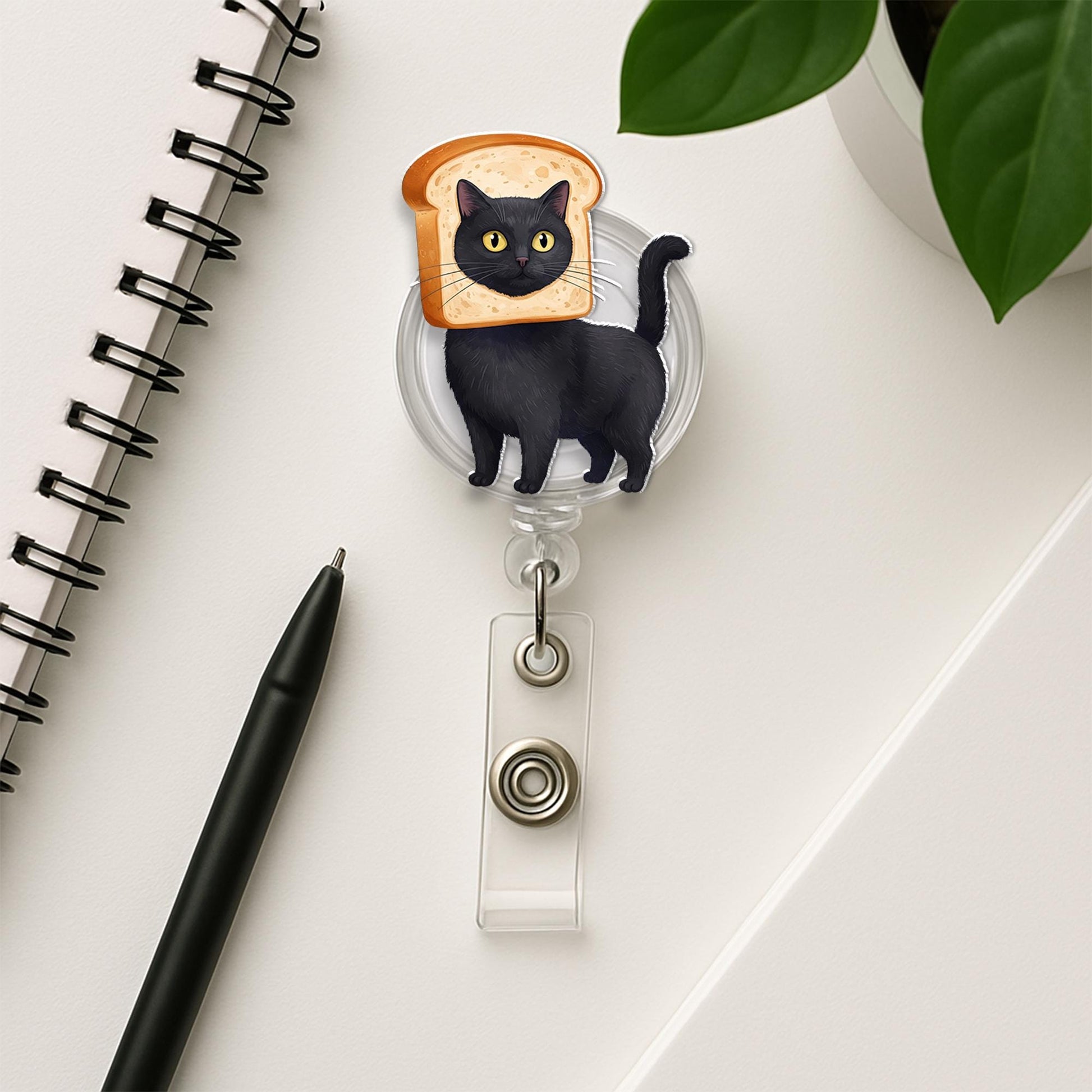 Black Cat Toast Badge Reel, Cute ID Holder, Funny Cat Lanyard Accessory, Nurse Gift, Office Badge Clip for Cat Lovers, Nurse Badge Reel