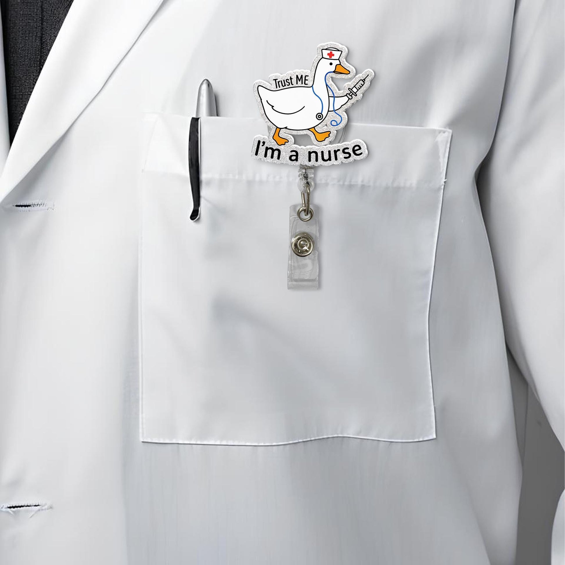 Silly Goose Nurse Badge Reel, Funny Medical ID Clip, Trust Me I'm a Nurse Gift, Goose Nurse Gift, RN Id Holder, Funny Gift For Nurse