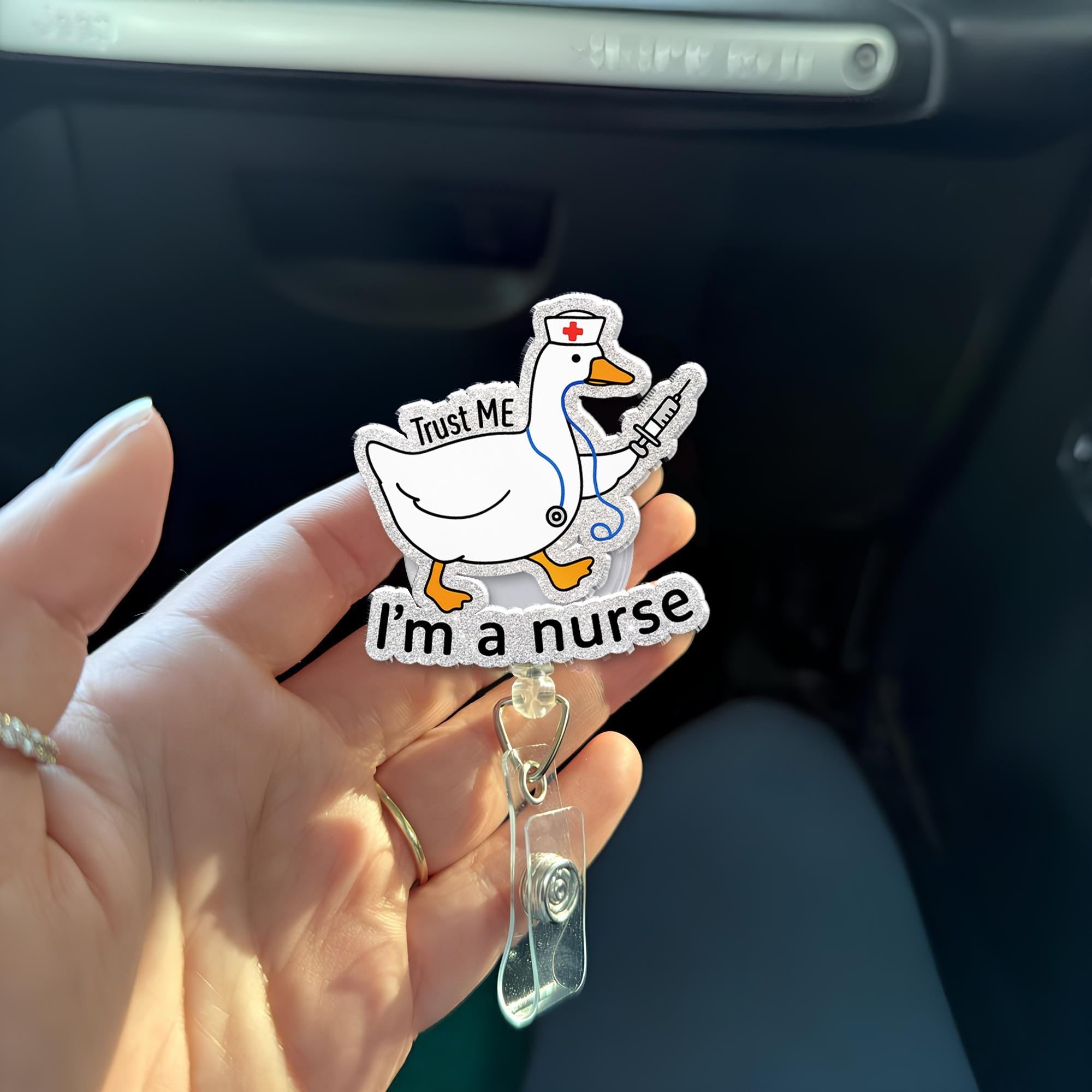 Silly Goose Nurse Badge Reel, Funny Medical ID Clip, Trust Me I'm a Nurse Gift, Goose Nurse Gift, RN Id Holder, Funny Gift For Nurse