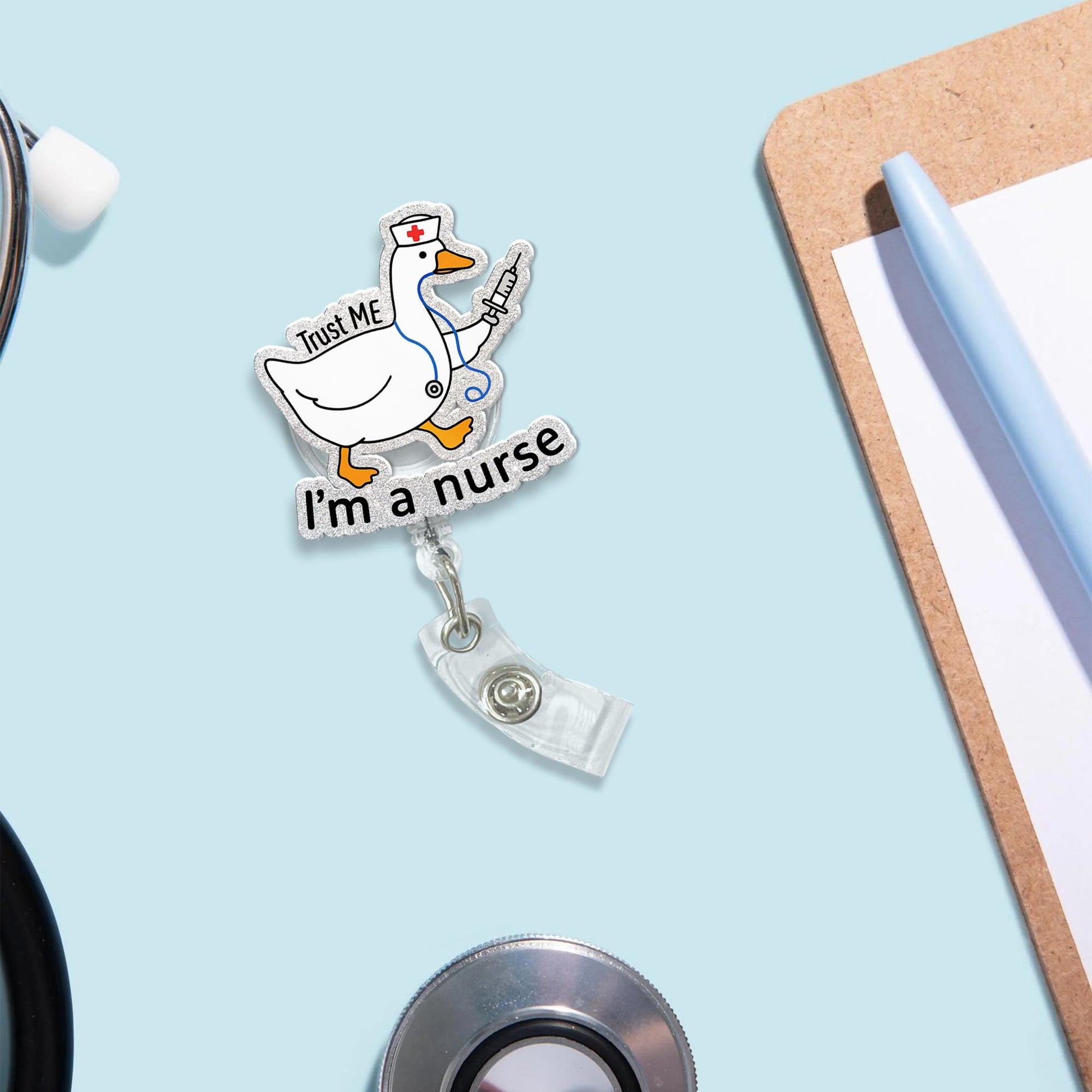 Silly Goose Nurse Badge Reel, Funny Medical ID Clip, Trust Me I'm a Nurse Gift, Goose Nurse Gift, RN Id Holder, Funny Gift For Nurse