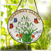 Personalized Grandma's Garden Suncatcher, Custom Names Window Hanging, Gift for Grandma, Floral Butterfly Glass Art Decor, Snowdrop Lover