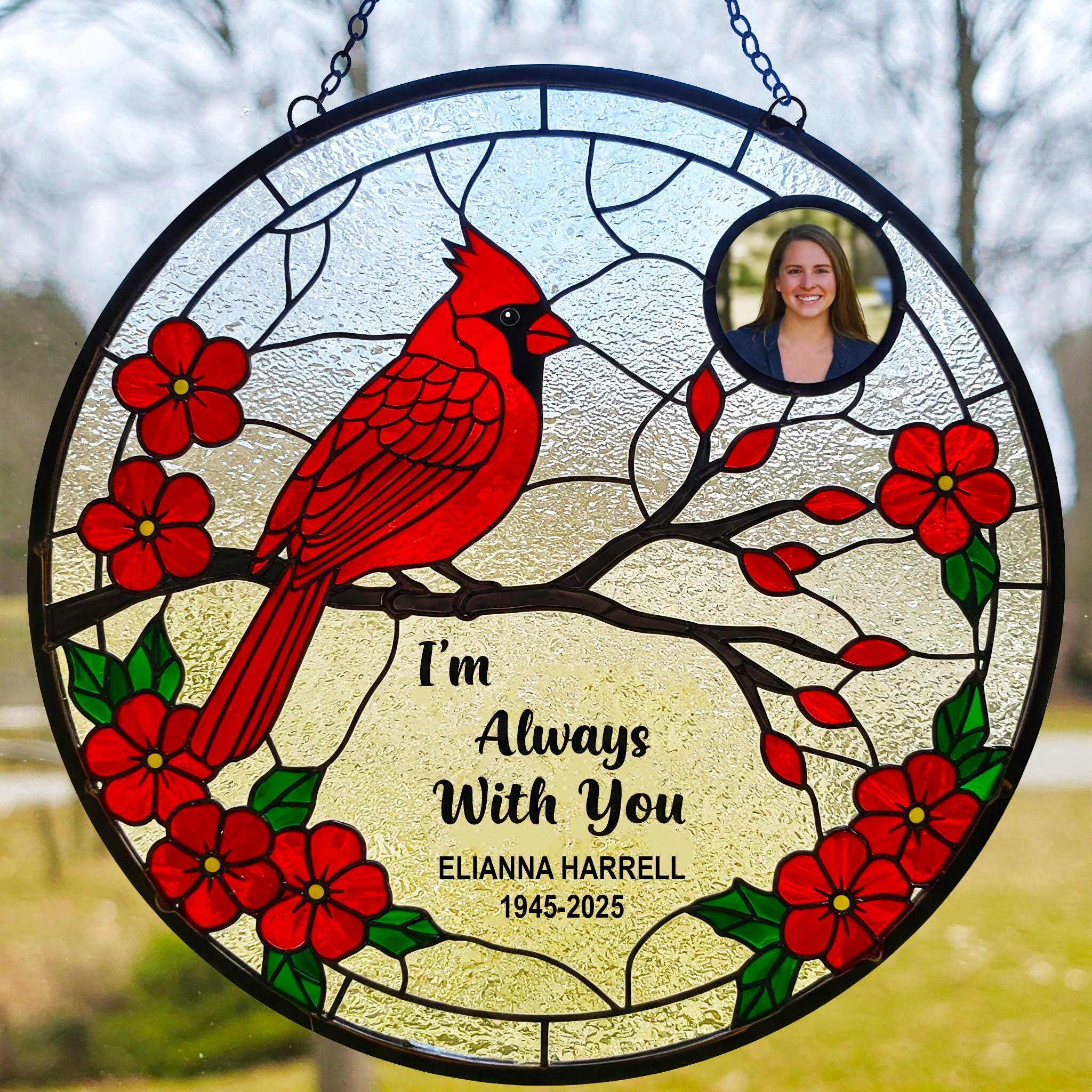 Personalized Cardinal Memorial Suncatcher, I'm Always With You Glass Window Hanging, Custom Photo Remembrance Sympathy Gift, Loss Of Love