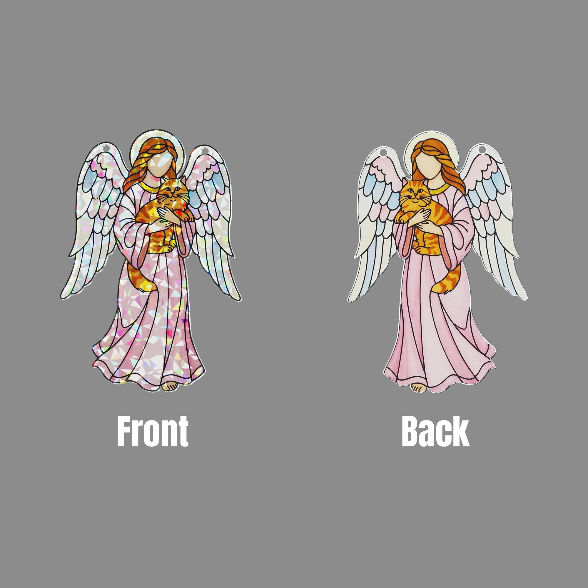Guardian Angel with Orange Cat – Holographic Acrylic Suncatcher Gift for Cat Mom, Cat Lover Decor, Cat Mama Gift, Cat Memorial,Pet Loss Gift