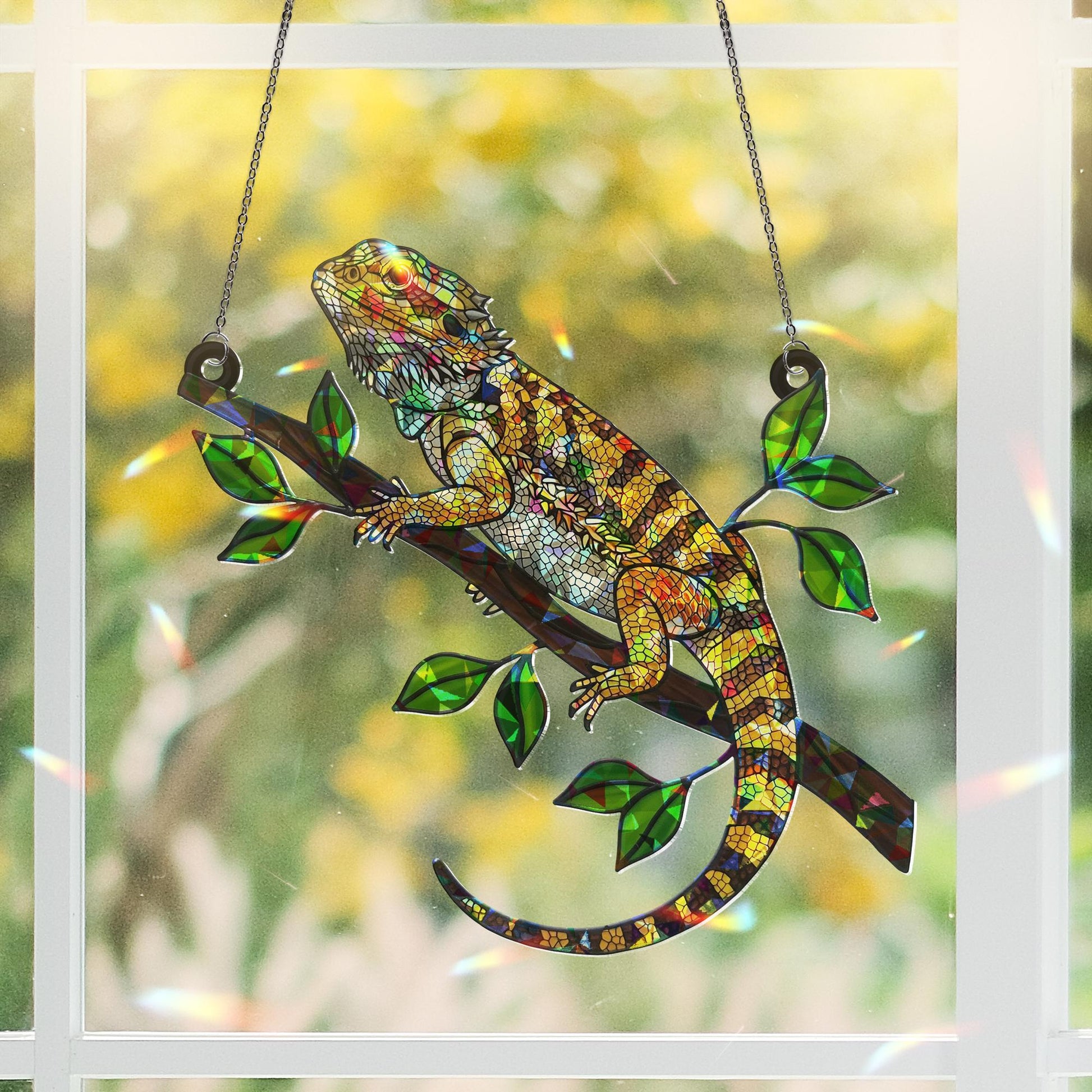 Bearded Dragon Suncatcher – Holographic Acrylic Lizard Gift for Reptile Mom, Mother’s Day Window Decor gift for bearded dragon lover