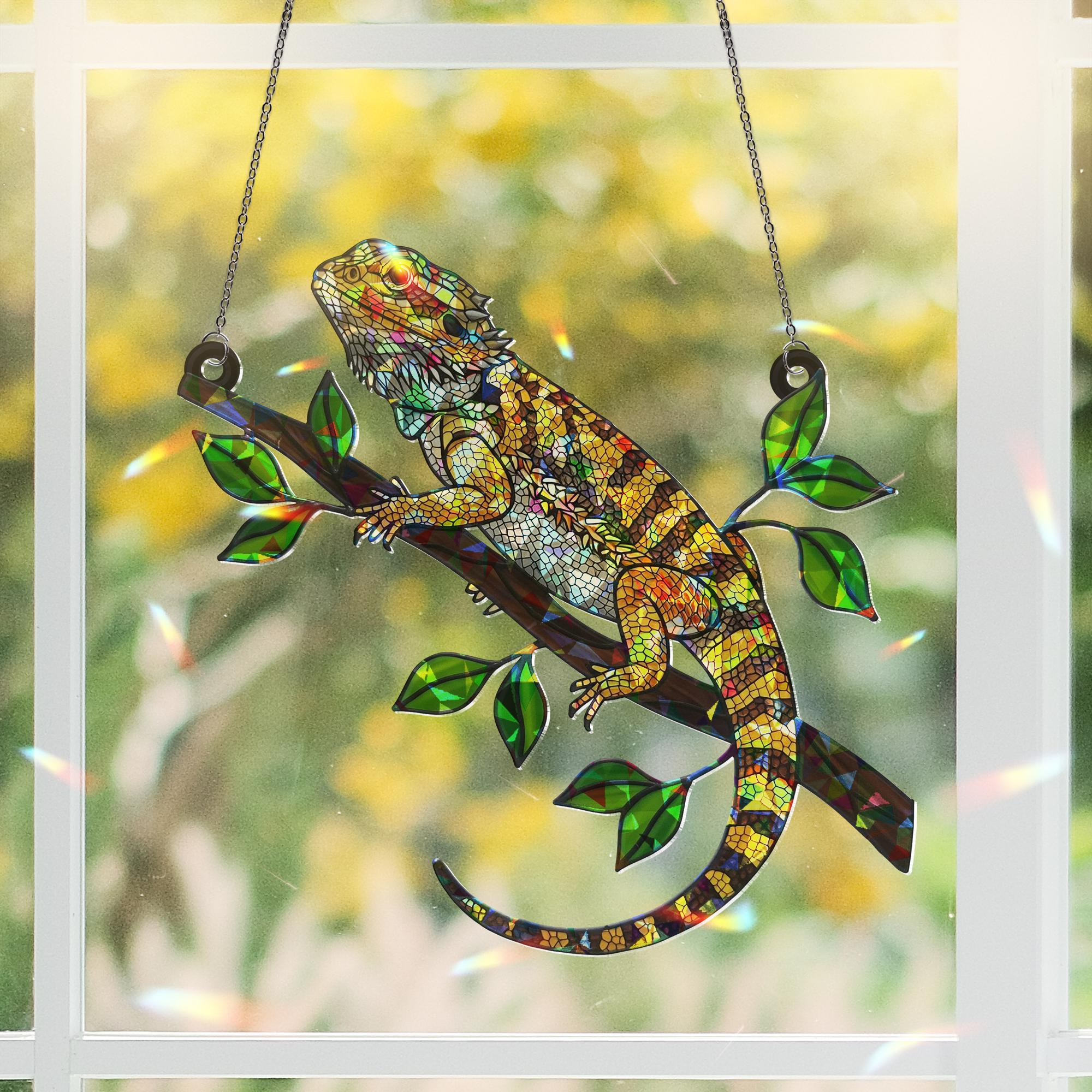 Bearded Dragon Suncatcher – Holographic Acrylic Lizard Gift for Reptile Mom, Mother’s Day Window Decor gift for bearded dragon lover