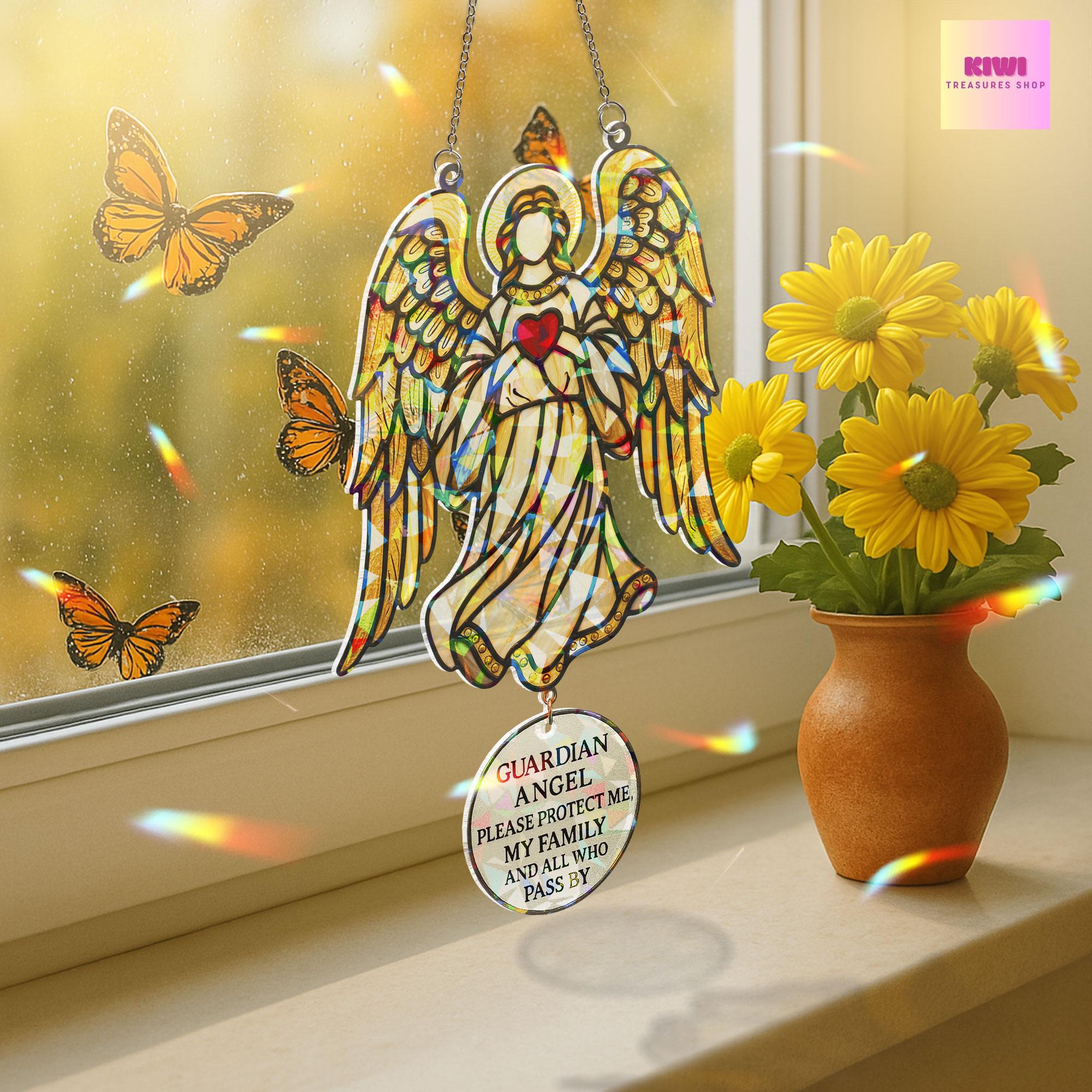 Guardian Angel Holographic Window Suncatcher – Protection Hanging Ornament – Mother's Day Gift for Mom, Grandma, or Loved One