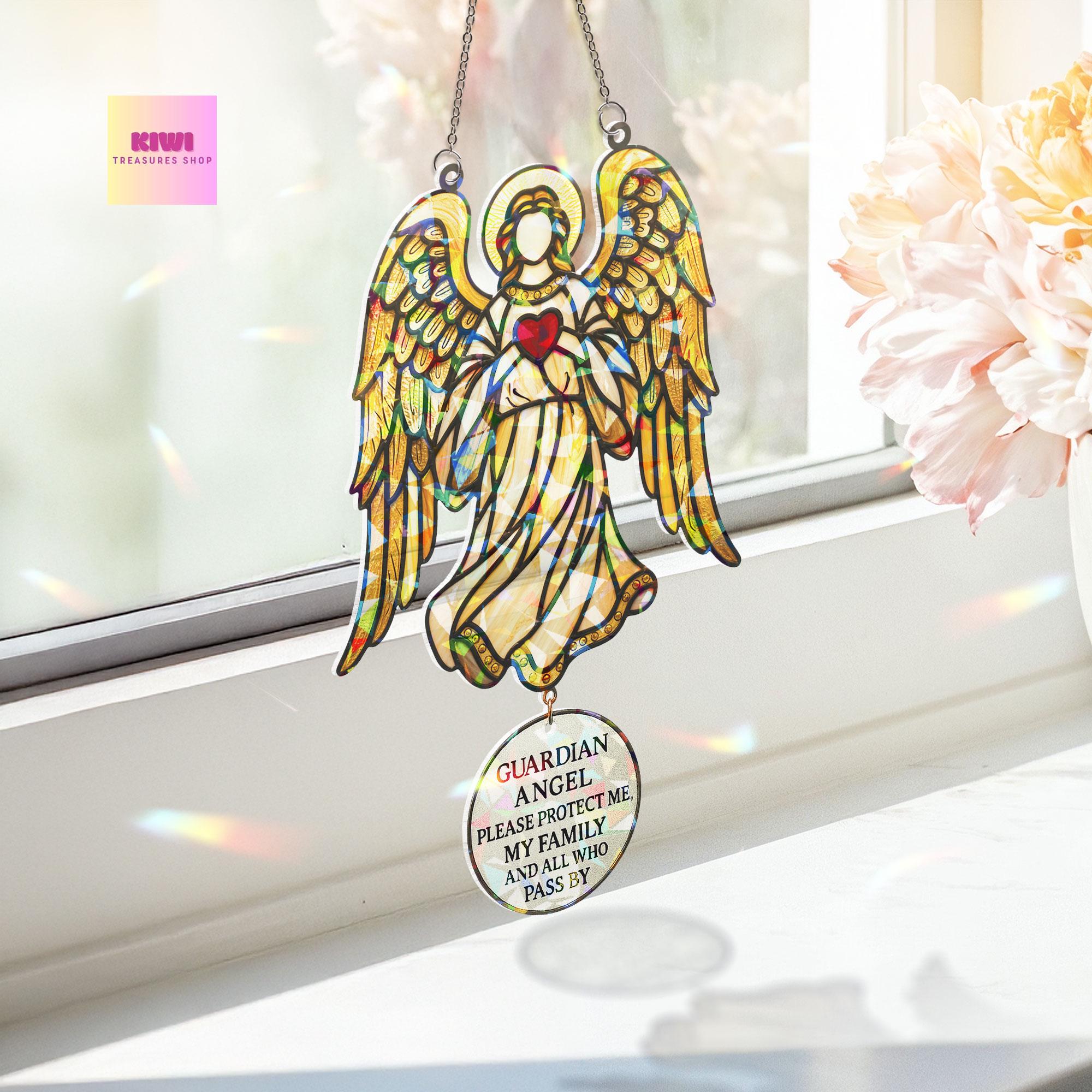 Guardian Angel Holographic Window Suncatcher – Protection Hanging Ornament – Mother's Day Gift for Mom, Grandma, or Loved One