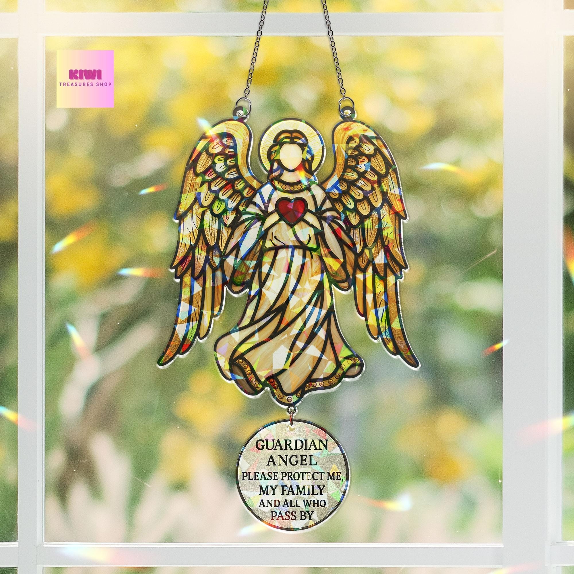 Guardian Angel Holographic Window Suncatcher – Protection Hanging Ornament – Mother's Day Gift for Mom, Grandma, or Loved One