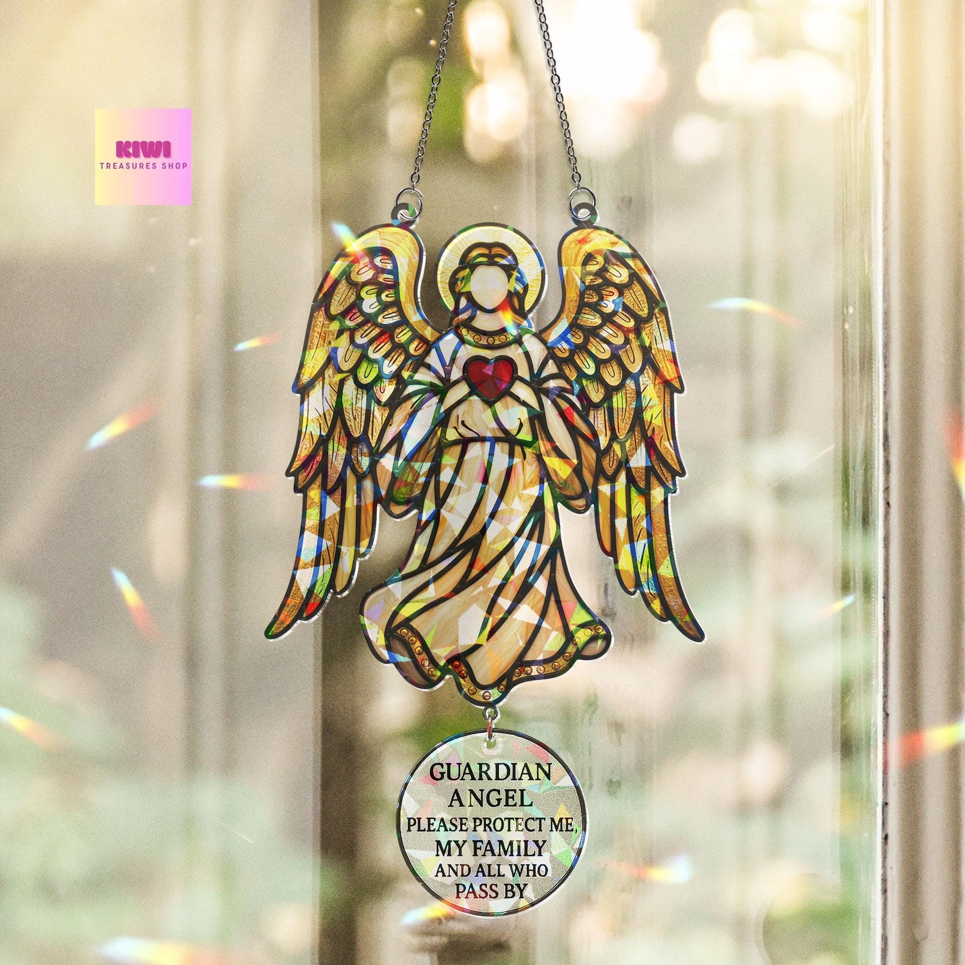Guardian Angel Holographic Window Suncatcher – Protection Hanging Ornament – Mother's Day Gift for Mom, Grandma, or Loved One