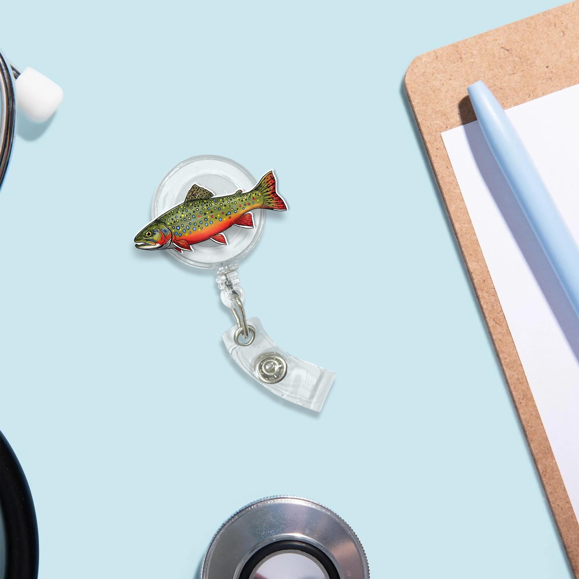 Brook Trout Badge Reel | Fly Fishing Gift for Him | Colorful Fish ID Holder | Outdoor Lover Accessory | Fisherman Office Gear, Father's Day