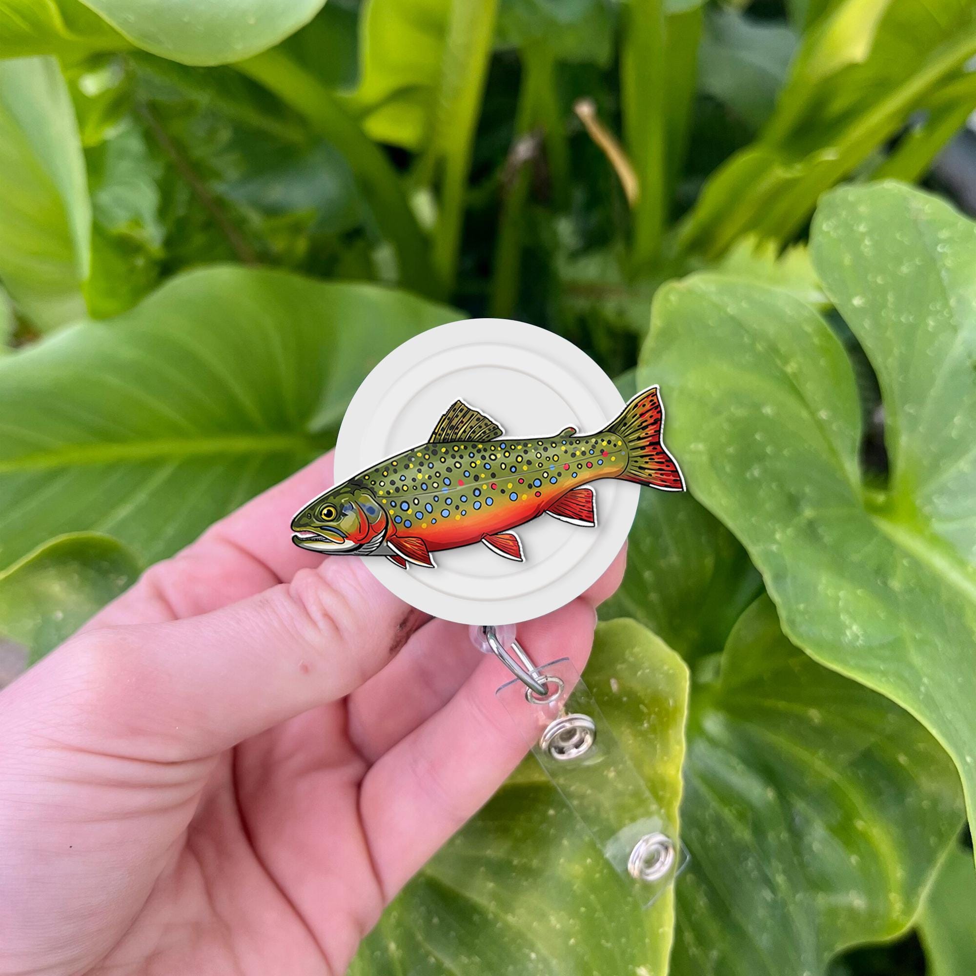 Brook Trout Badge Reel | Fly Fishing Gift for Him | Colorful Fish ID Holder | Outdoor Lover Accessory | Fisherman Office Gear, Father's Day