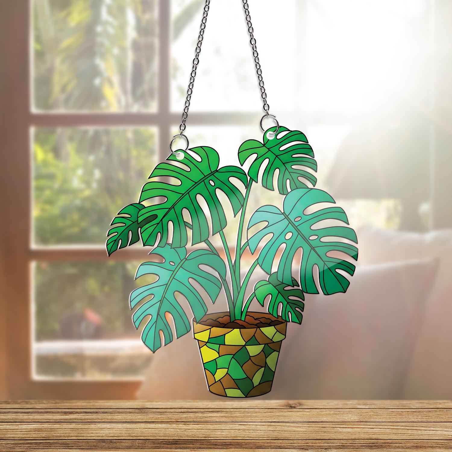 Monstera Deliciosa Acrylic Ornament, Potted Plant Window Hanging Ornament, Botanical Decor, Plant Lover Gift Idea, Mother's Day Gifts