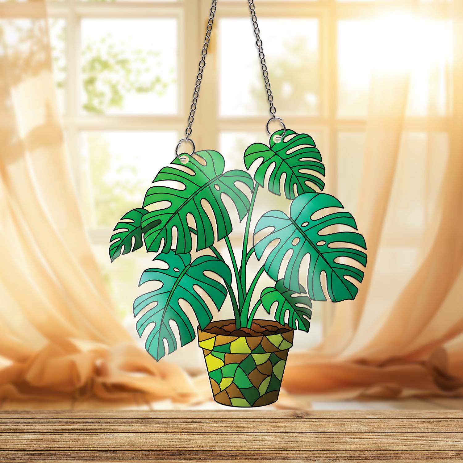 Monstera Deliciosa Acrylic Ornament, Potted Plant Window Hanging Ornament, Botanical Decor, Plant Lover Gift Idea, Mother's Day Gifts