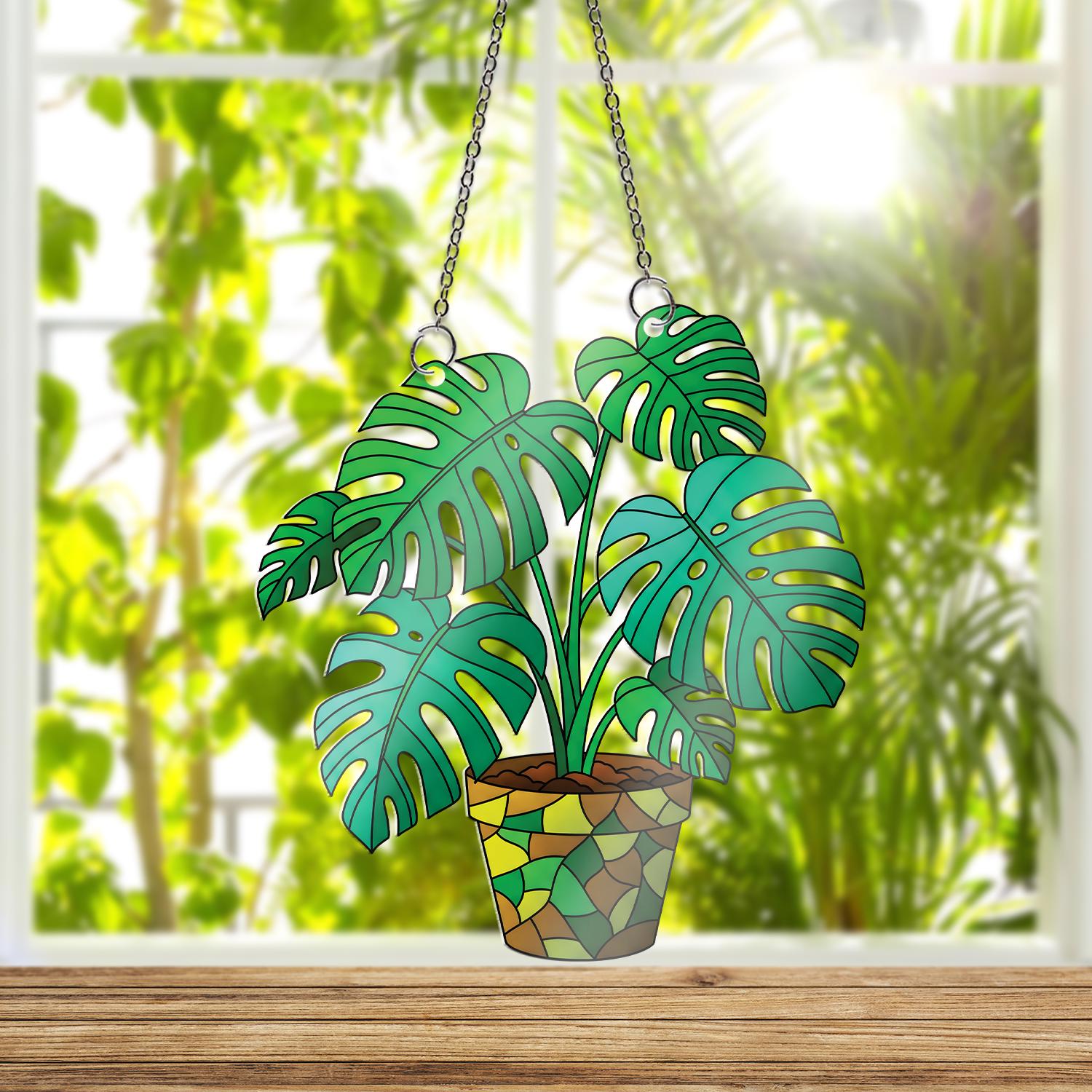 Monstera Deliciosa Acrylic Ornament, Potted Plant Window Hanging Ornament, Botanical Decor, Plant Lover Gift Idea, Mother's Day Gifts