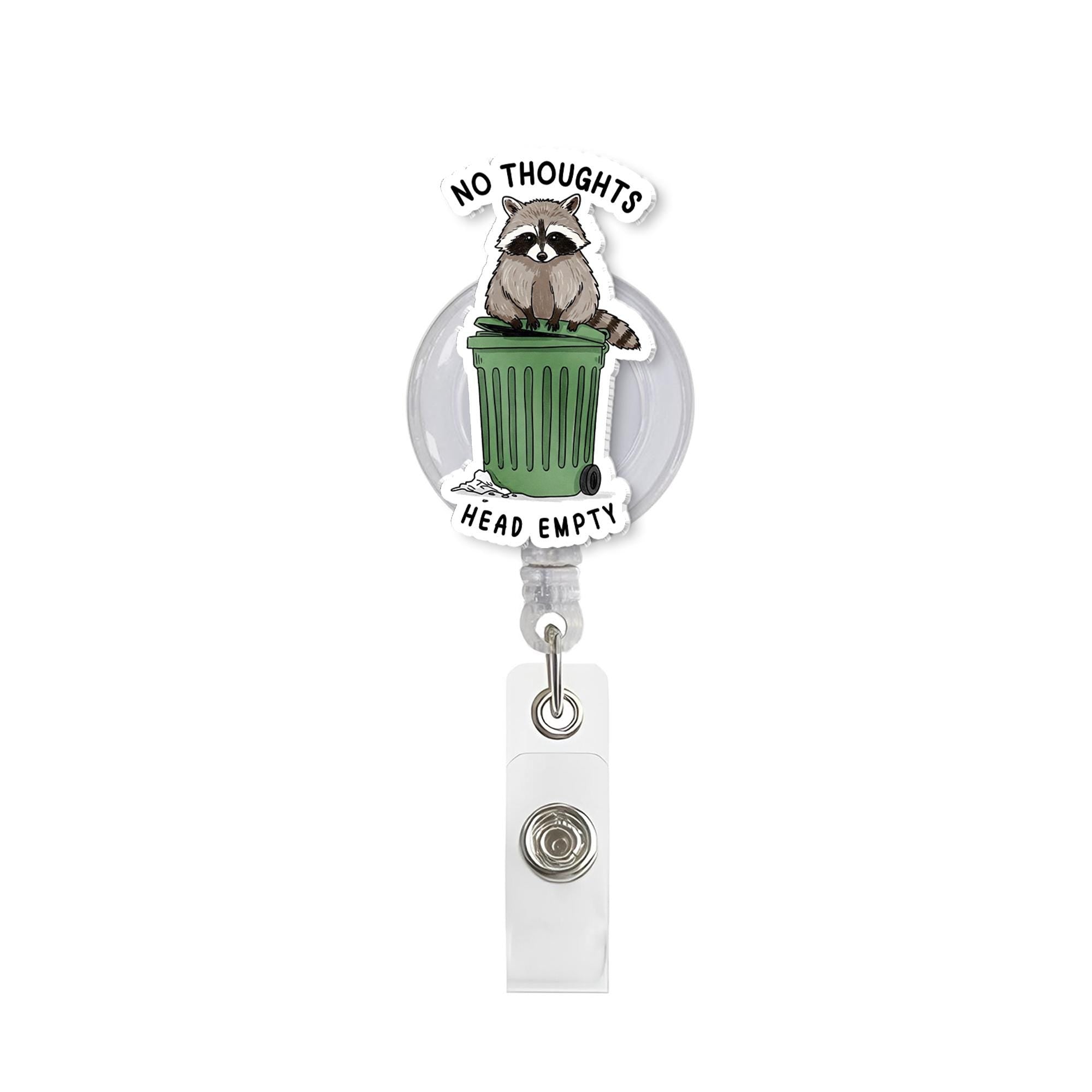 Funny Raccoon Badge Reel, No Thoughts Head Empty, Trash Panda ID Clip, Funny RN id Holder, Funny Lanyard, Working Accessories Gift