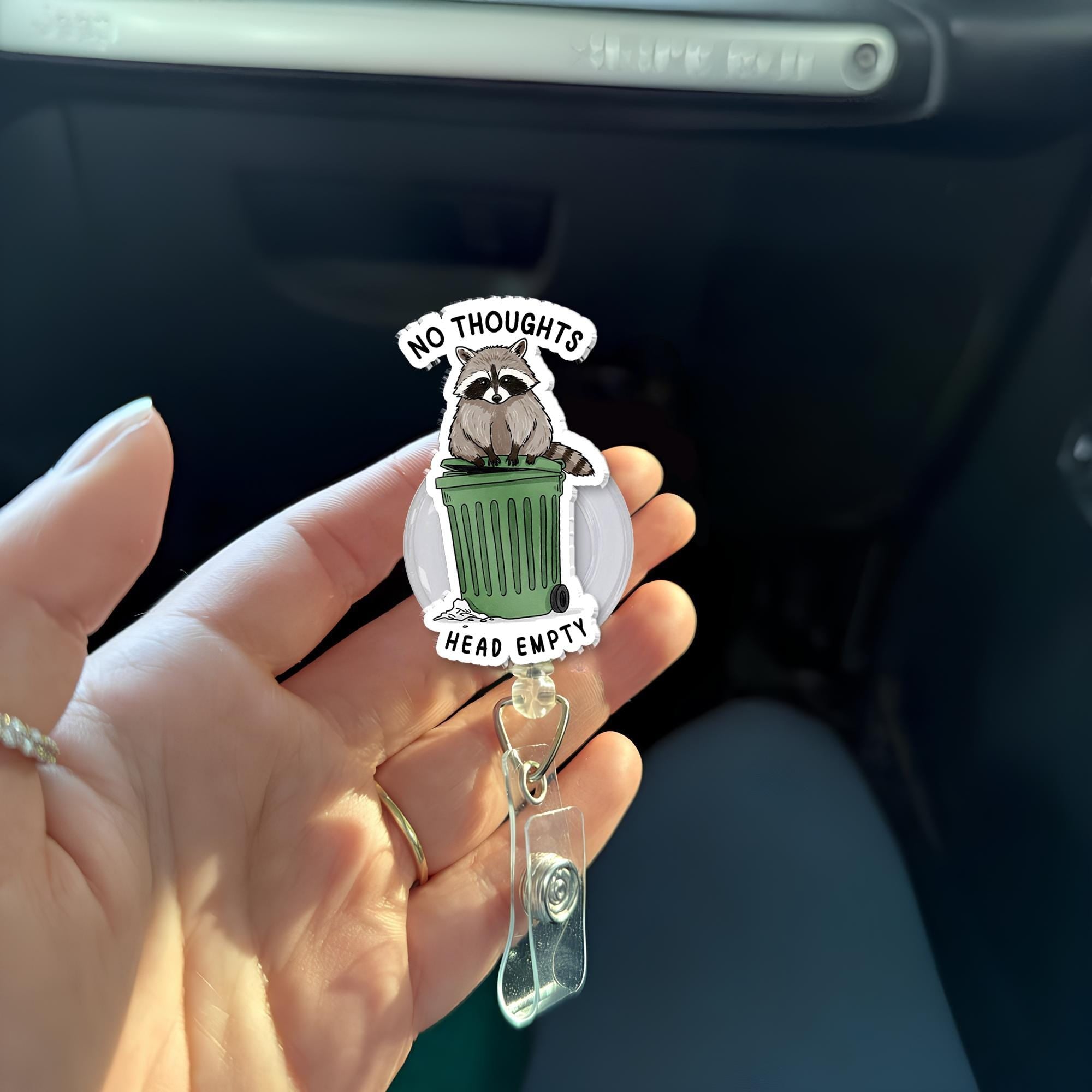 Funny Raccoon Badge Reel, No Thoughts Head Empty, Trash Panda ID Clip, Funny RN id Holder, Funny Lanyard, Working Accessories Gift