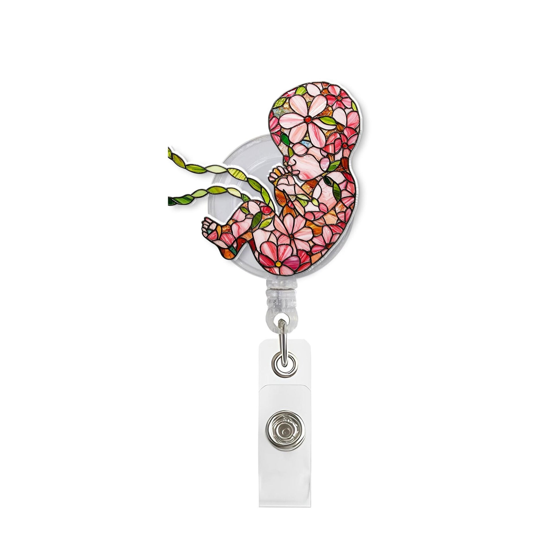 Floral Fetus Badge Reel, L&D Nurse Gift, Labor Delivery Nurse Accessory, OB Nurse Badge Holder, Cute Medical Badge Clip