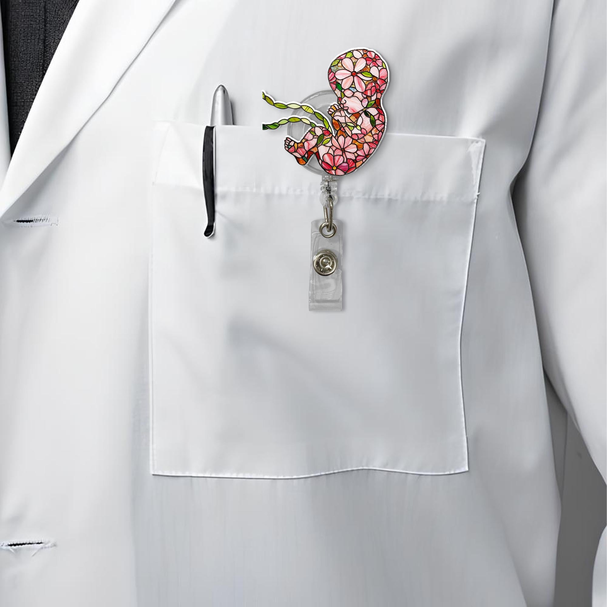 Floral Fetus Badge Reel, L&D Nurse Gift, Labor Delivery Nurse Accessory, OB Nurse Badge Holder, Cute Medical Badge Clip