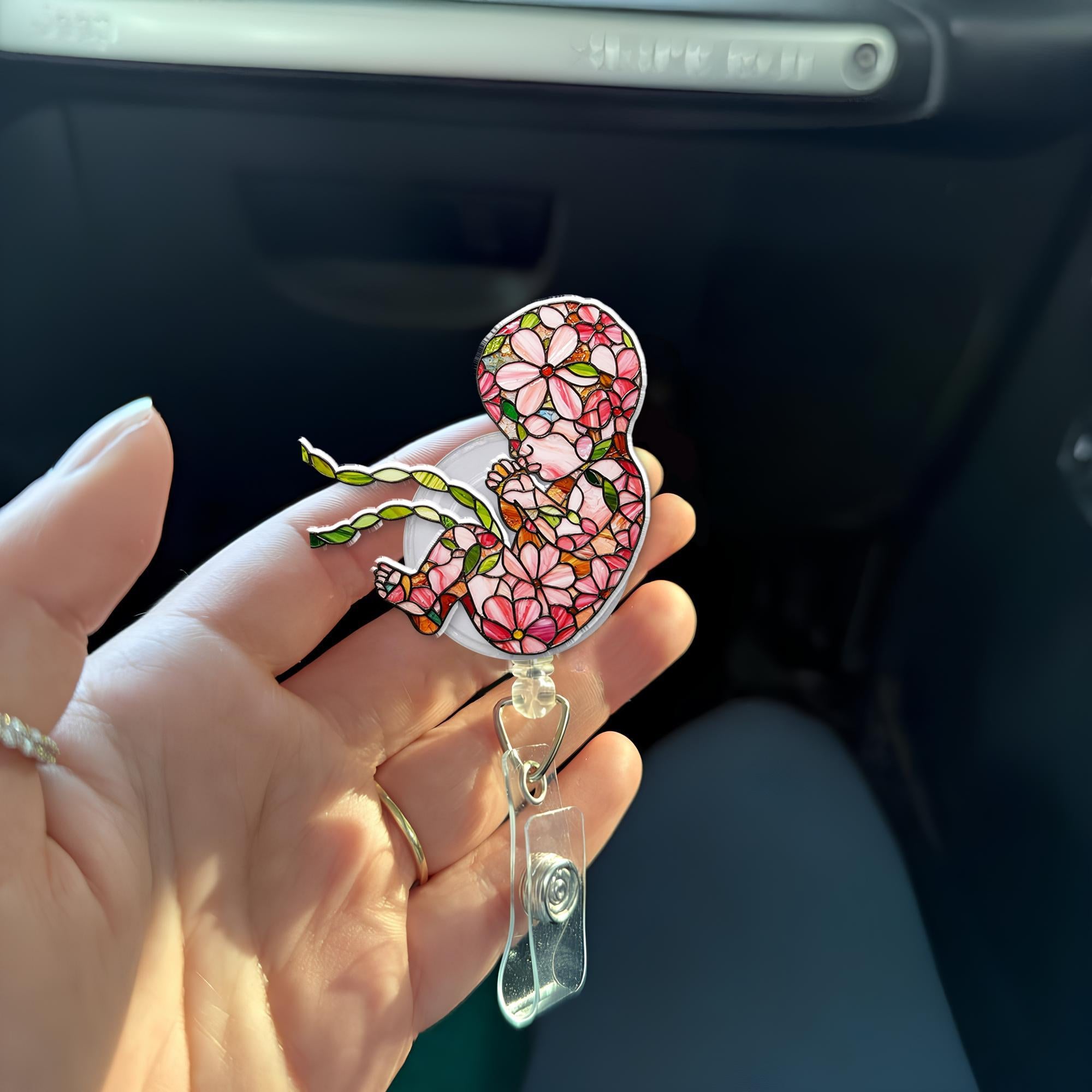 Floral Fetus Badge Reel, L&D Nurse Gift, Labor Delivery Nurse Accessory, OB Nurse Badge Holder, Cute Medical Badge Clip